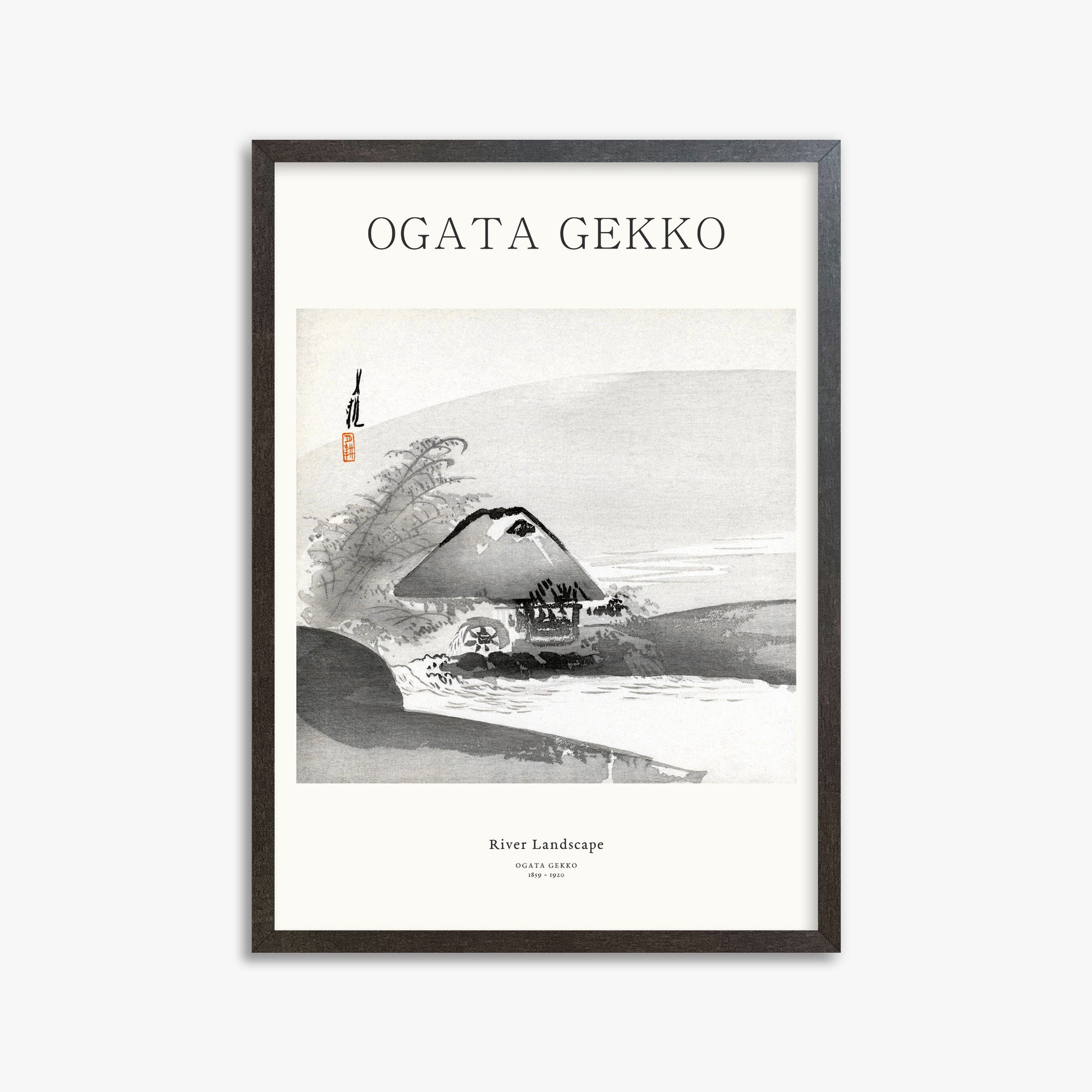 Ogata Gekko: River Landscape - Japandi, 50x70cm Framed Art Reproduction With Espresso Frame