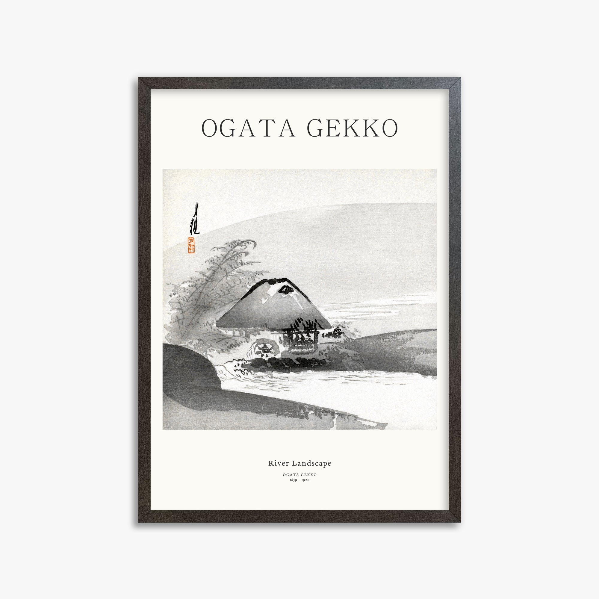 Ogata Gekko: River Landscape - Japandi, 50x70cm Framed Art Reproduction With Espresso Frame