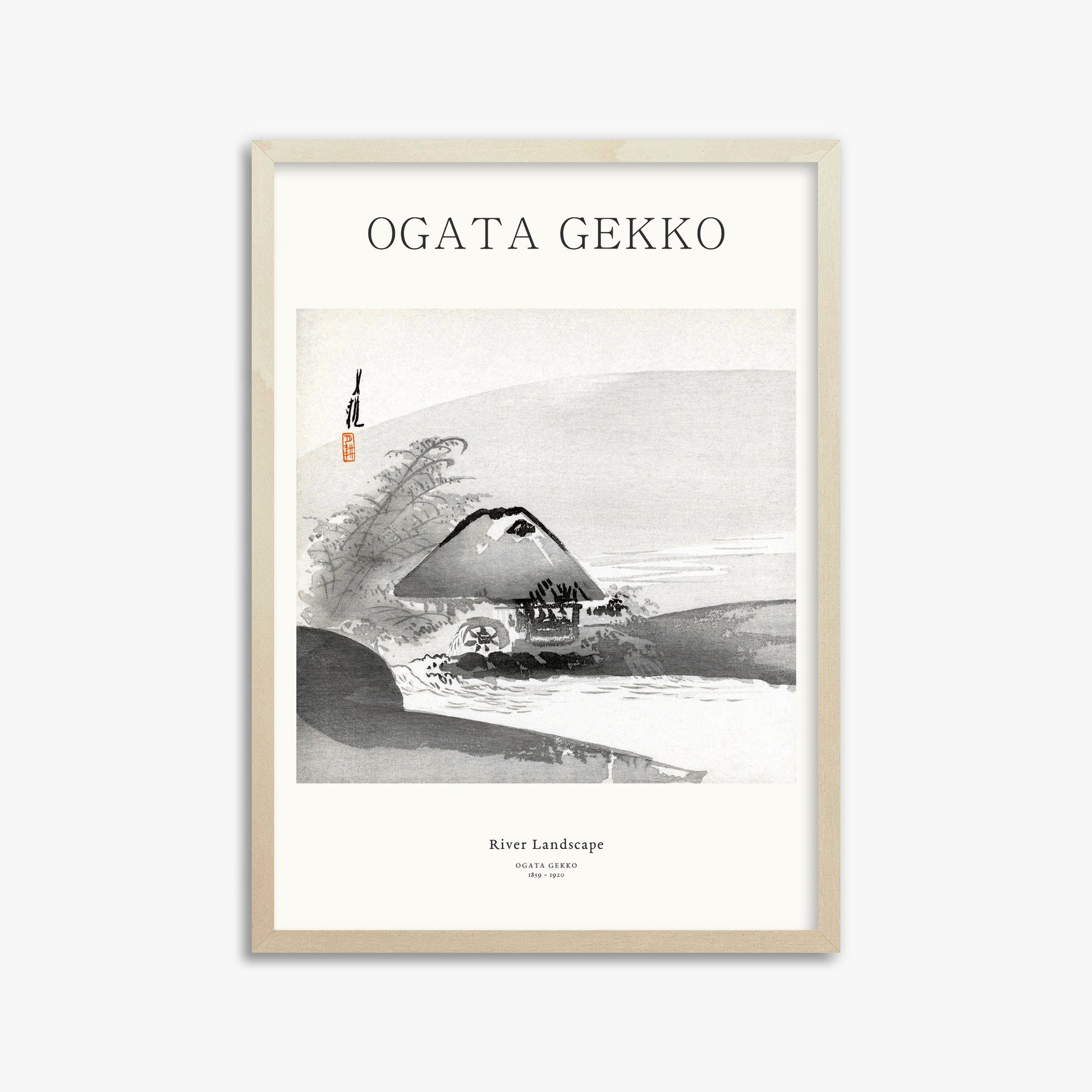 Ogata Gekko: River Landscape - Japandi, 50x70cm Framed Art Reproduction With Lime Wood Frame