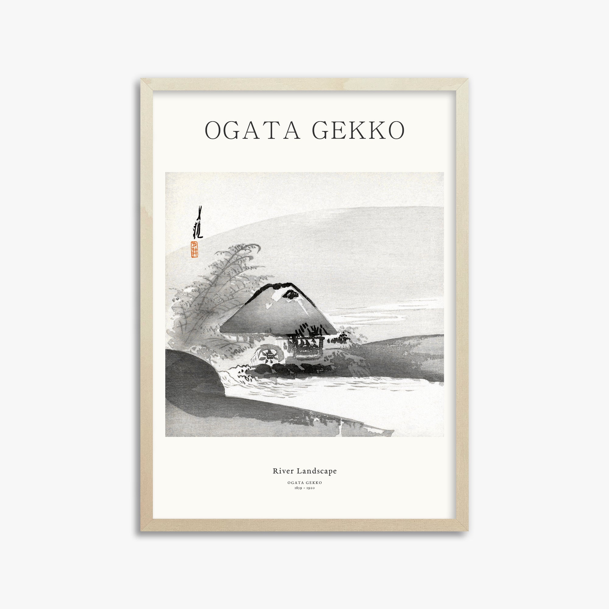 Ogata Gekko: River Landscape - Japandi, 50x70cm Framed Art Reproduction With Lime Wood Frame