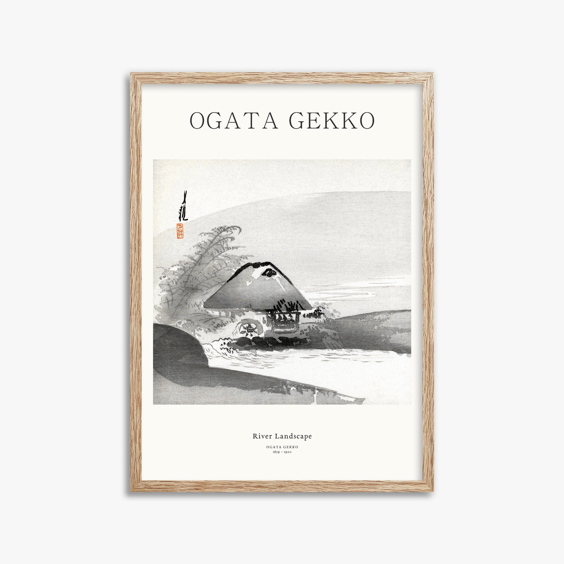 Ogata Gekko: River Landscape - Japandi, 50x70cm Framed Art Reproduction With Raw Oak Frame