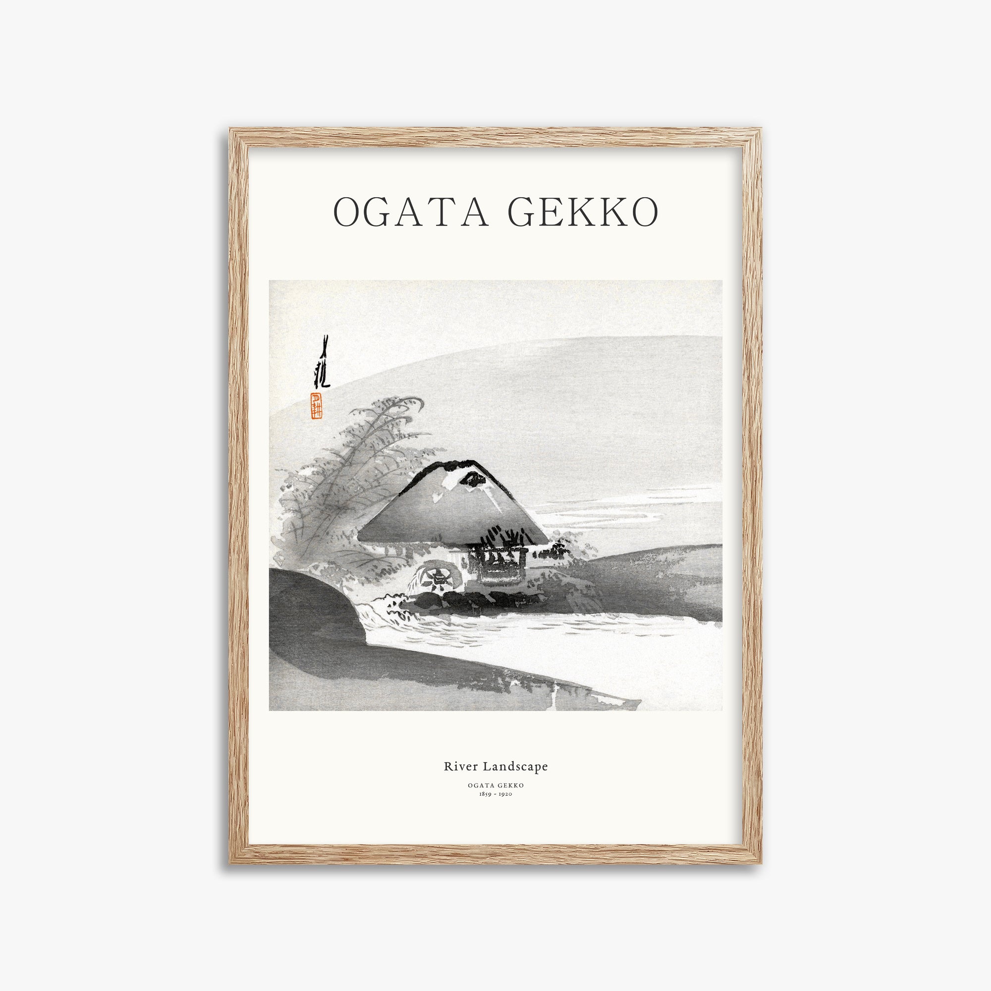 Ogata Gekko: River Landscape - Japandi, 50x70cm Framed Art Reproduction With Raw Oak Frame