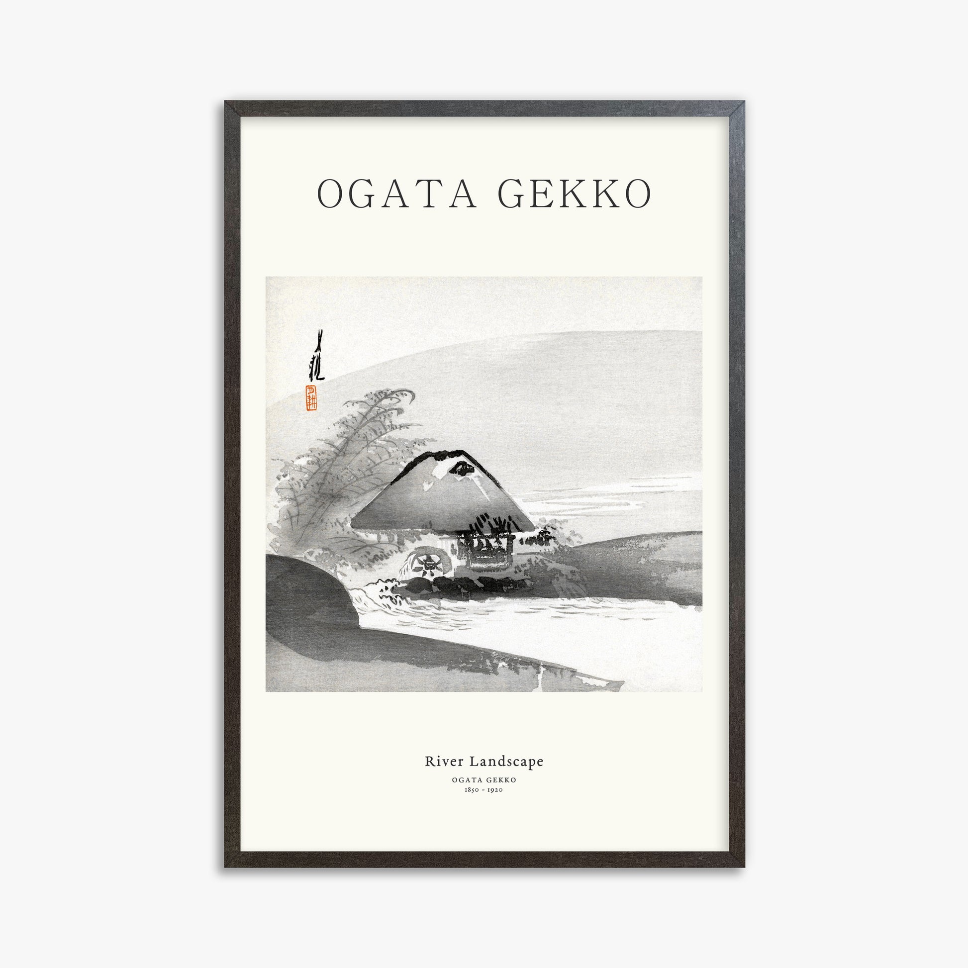 Ogata Gekko: River Landscape - Japandi, 61x91cm Framed Art Reproduction With Espresso Frame