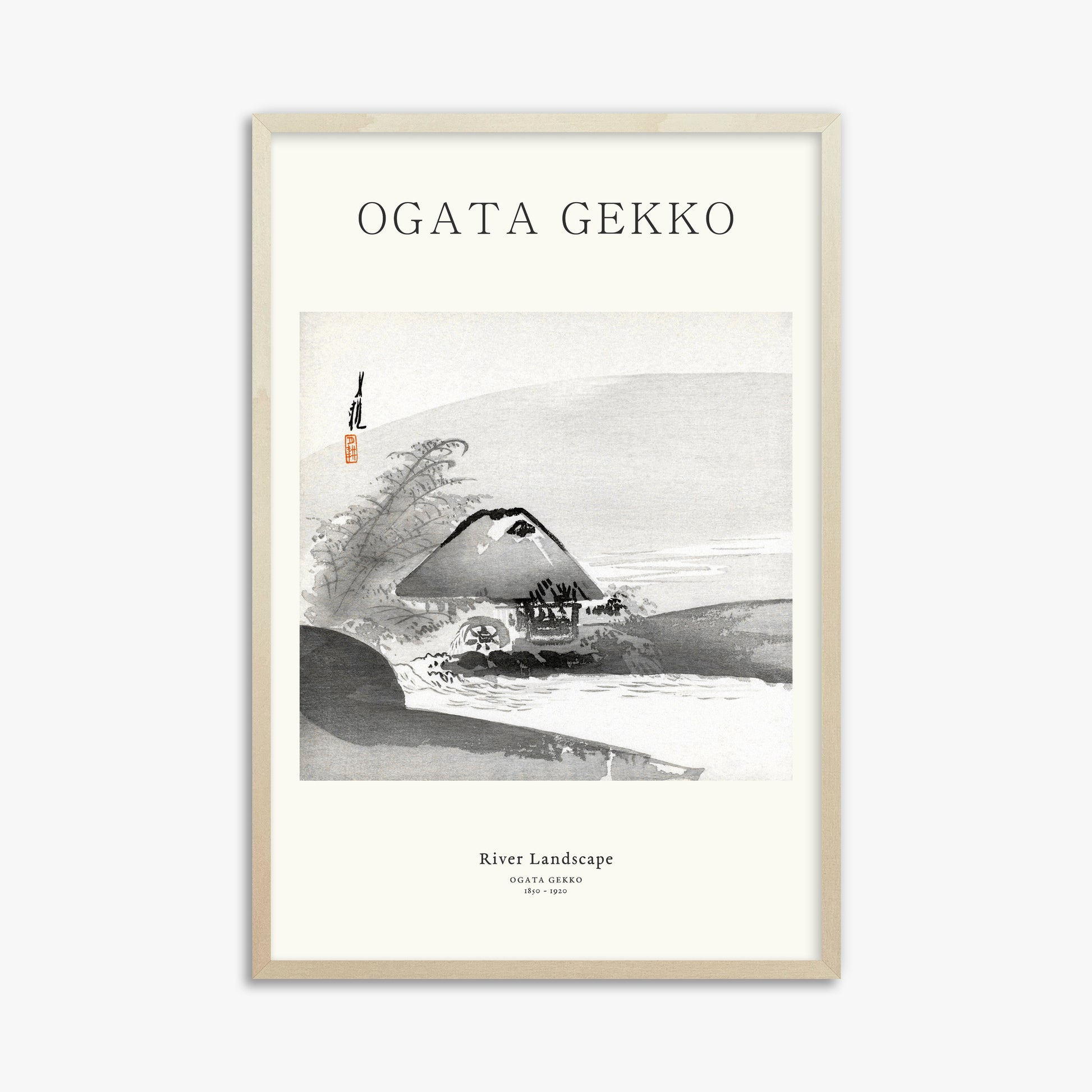 Ogata Gekko: River Landscape - Japandi, 61x91cm Framed Art Reproduction With Lime Wood Frame