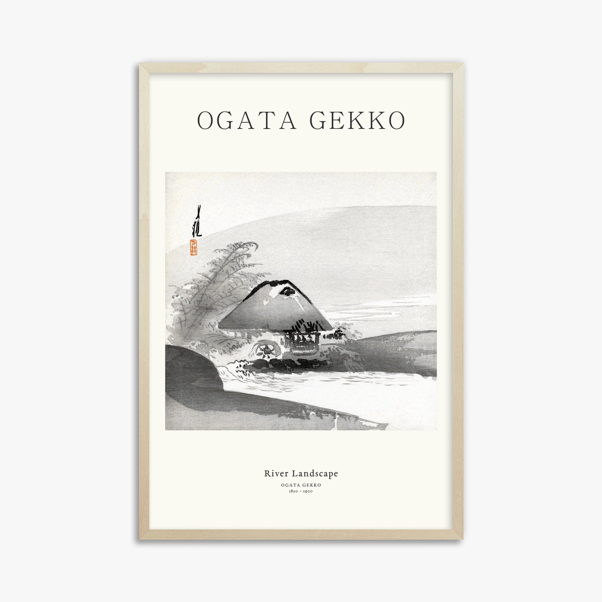 Ogata Gekko: River Landscape - Japandi, 61x91cm Framed Art Reproduction With Lime Wood Frame