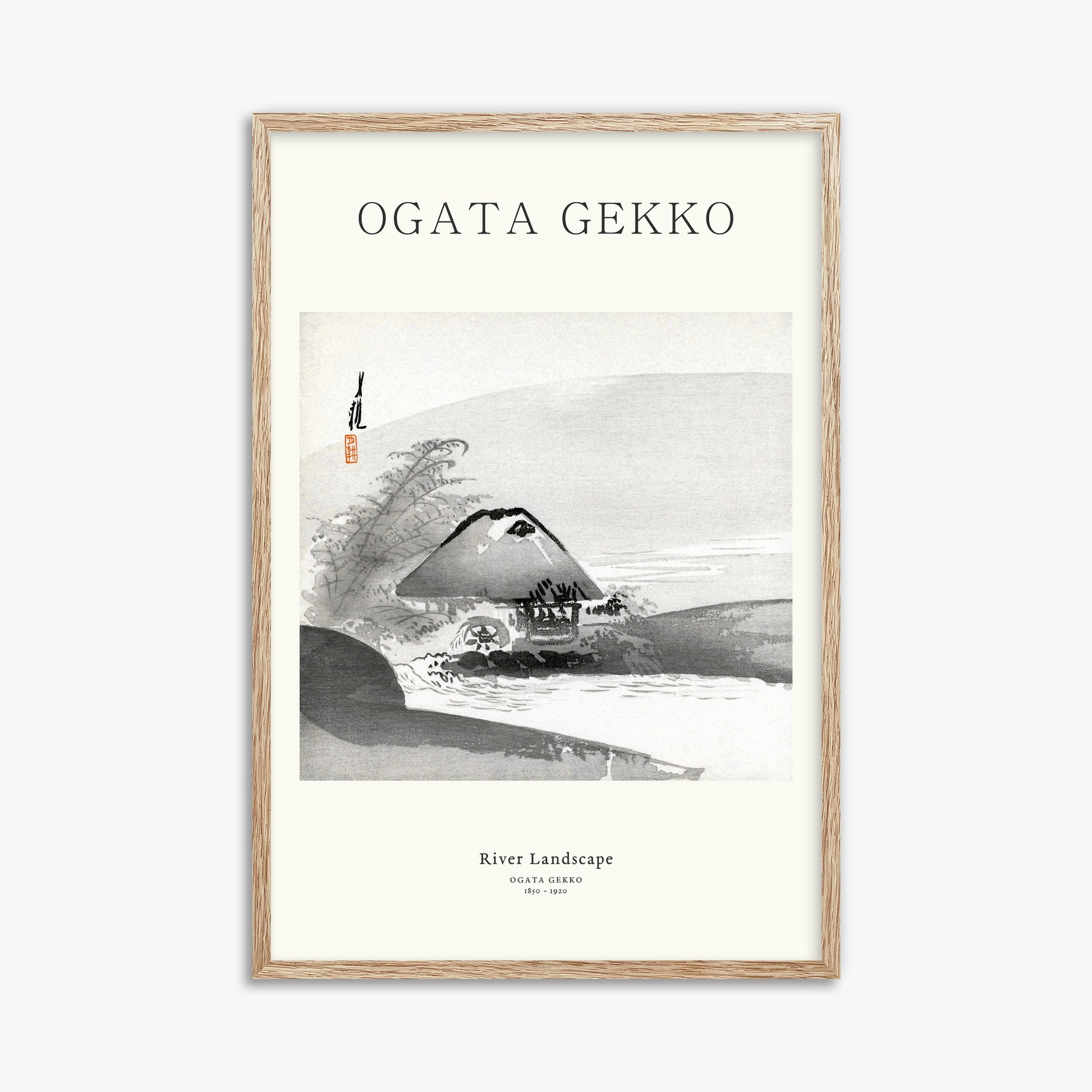 Ogata Gekko: River Landscape - Japandi, 61x91cm Framed Art Reproduction With Raw Oak Frame
