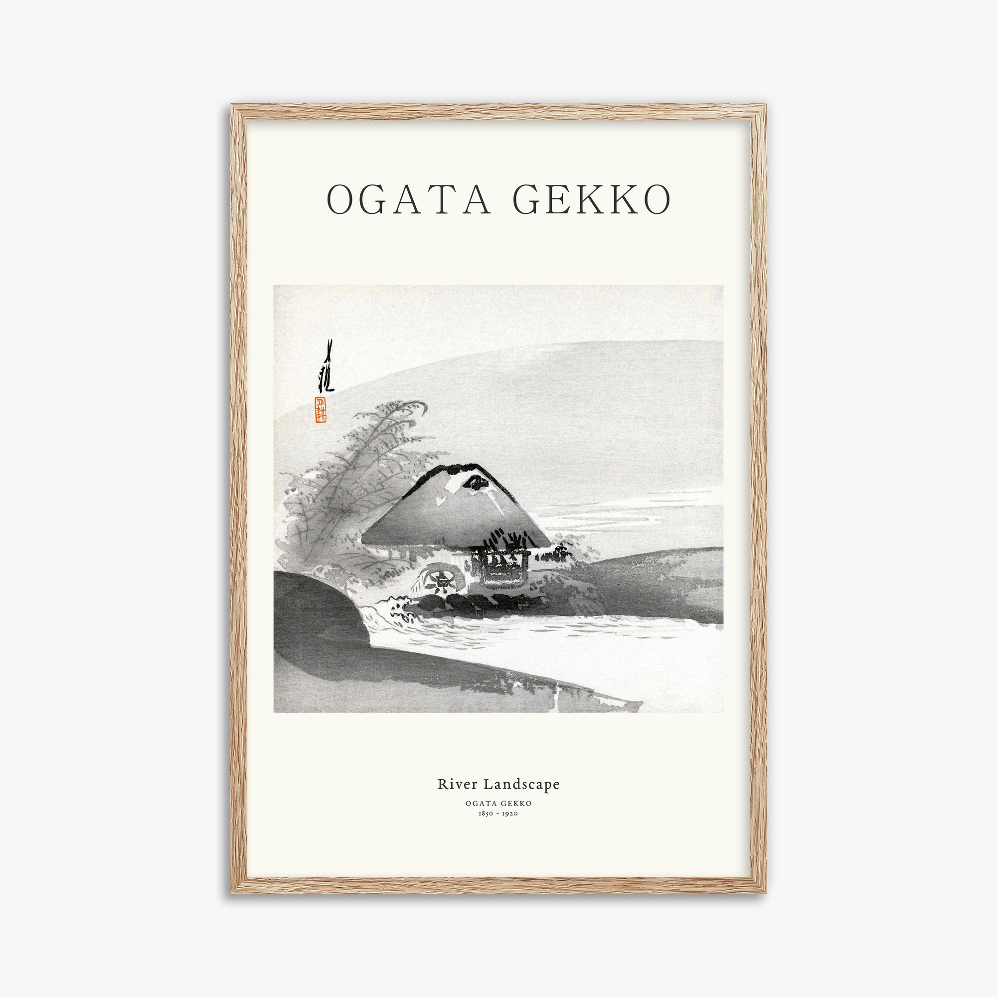 Ogata Gekko: River Landscape - Japandi, 61x91cm Framed Art Reproduction With Raw Oak Frame