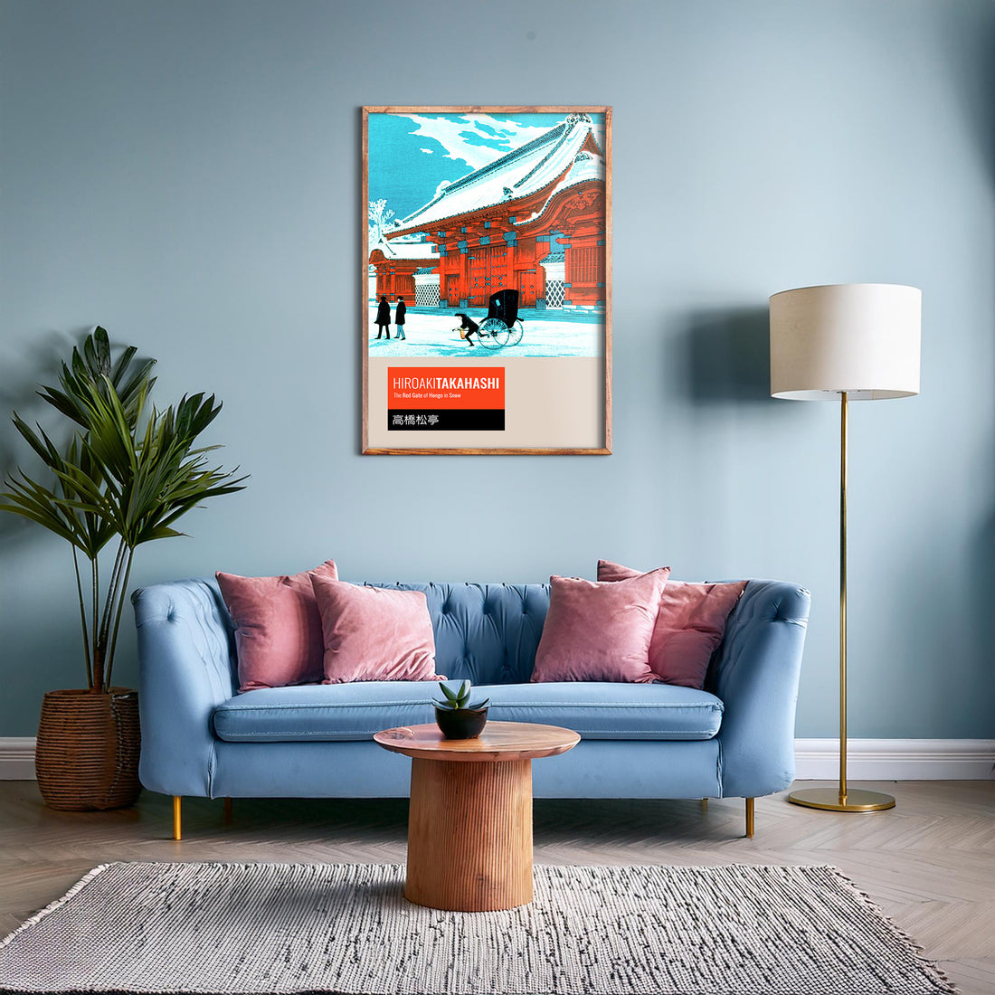 Takahashi Hiroaki (Shōtei): The Red Gate of Hongo in Snow - Japandi, 50x70cm Framed Art Reproduction With Black Frame