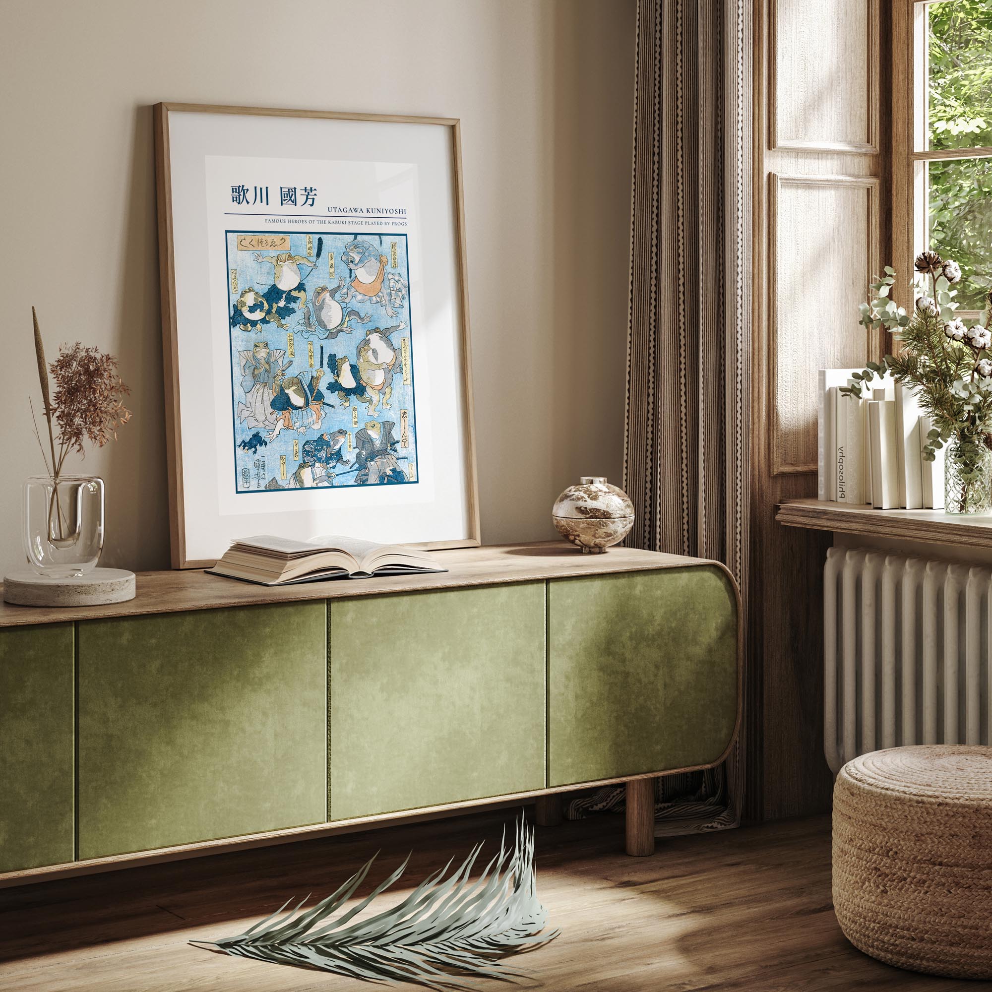 Design concept No. 23 for Utagawa Kuniyoshi: Famous Heroes of the Kabuki Stage Played by Frogs - Gallery-style Japanese Wall Art