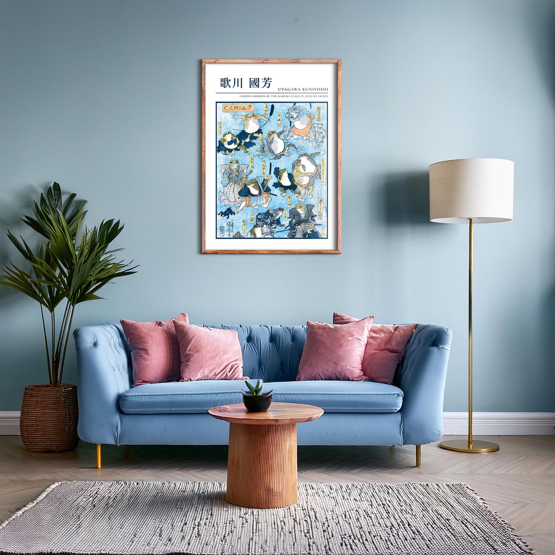 Design concept No. 28 for Utagawa Kuniyoshi: Famous Heroes of the Kabuki Stage Played by Frogs - Gallery-style Japanese Wall Art