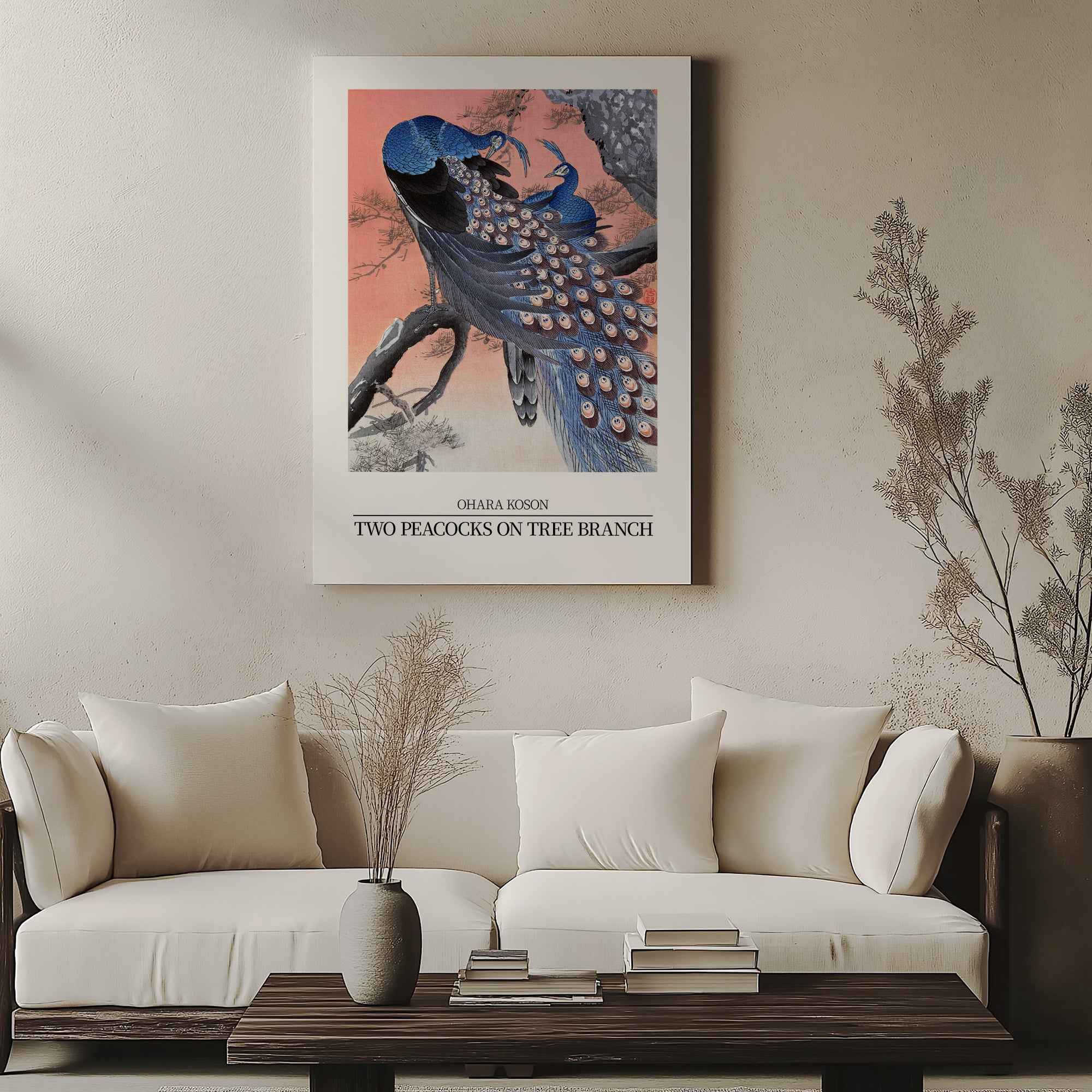 Two peacocks on tree branch - Gallery-style