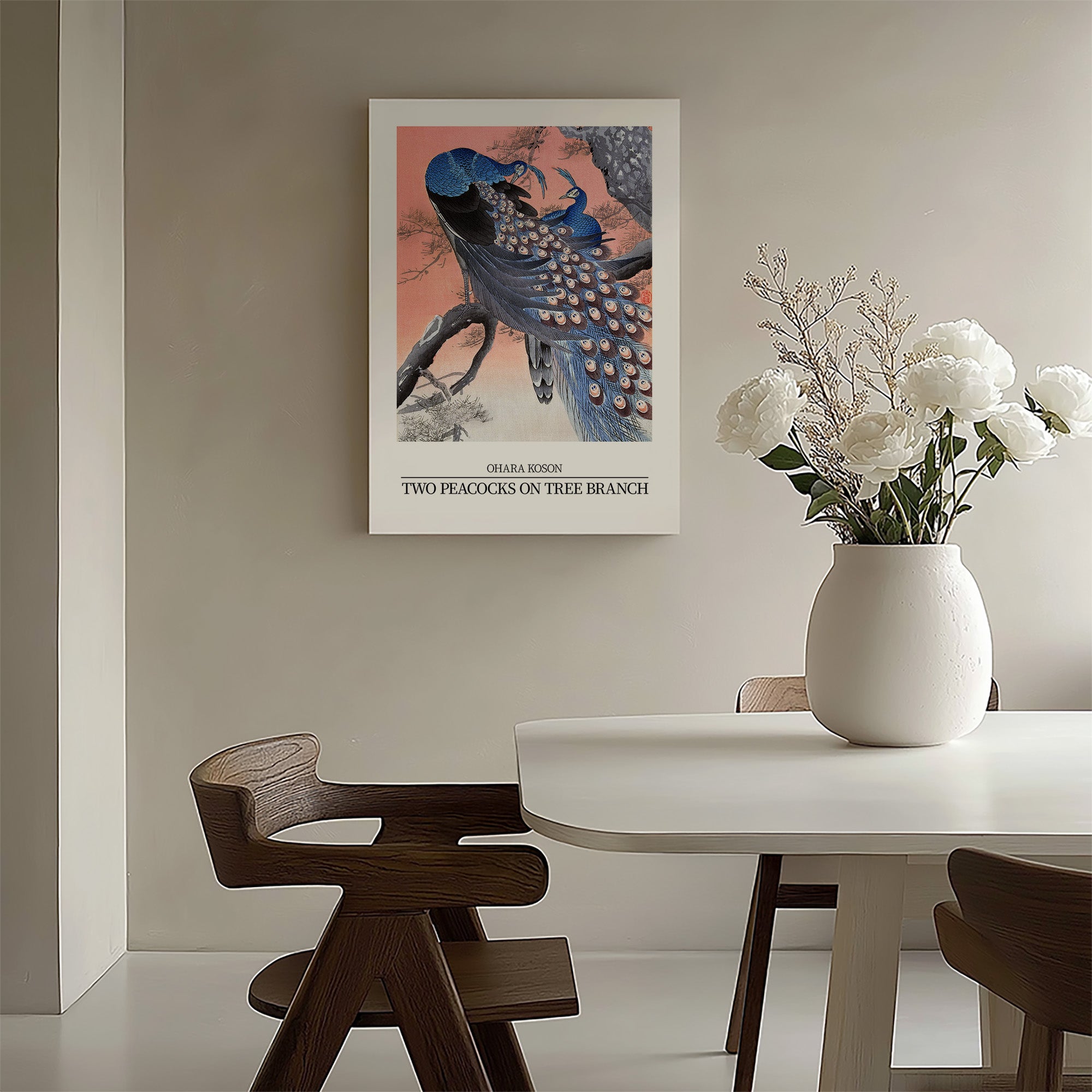 Two peacocks on tree branch - Gallery-style