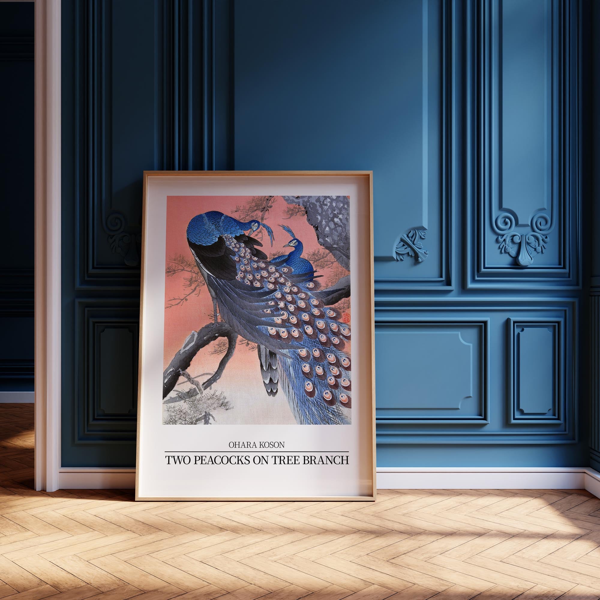 Design Concept No. 12 for Ohara Koson: Two peacocks on tree branch - Japandi Style Japanese Wall Art