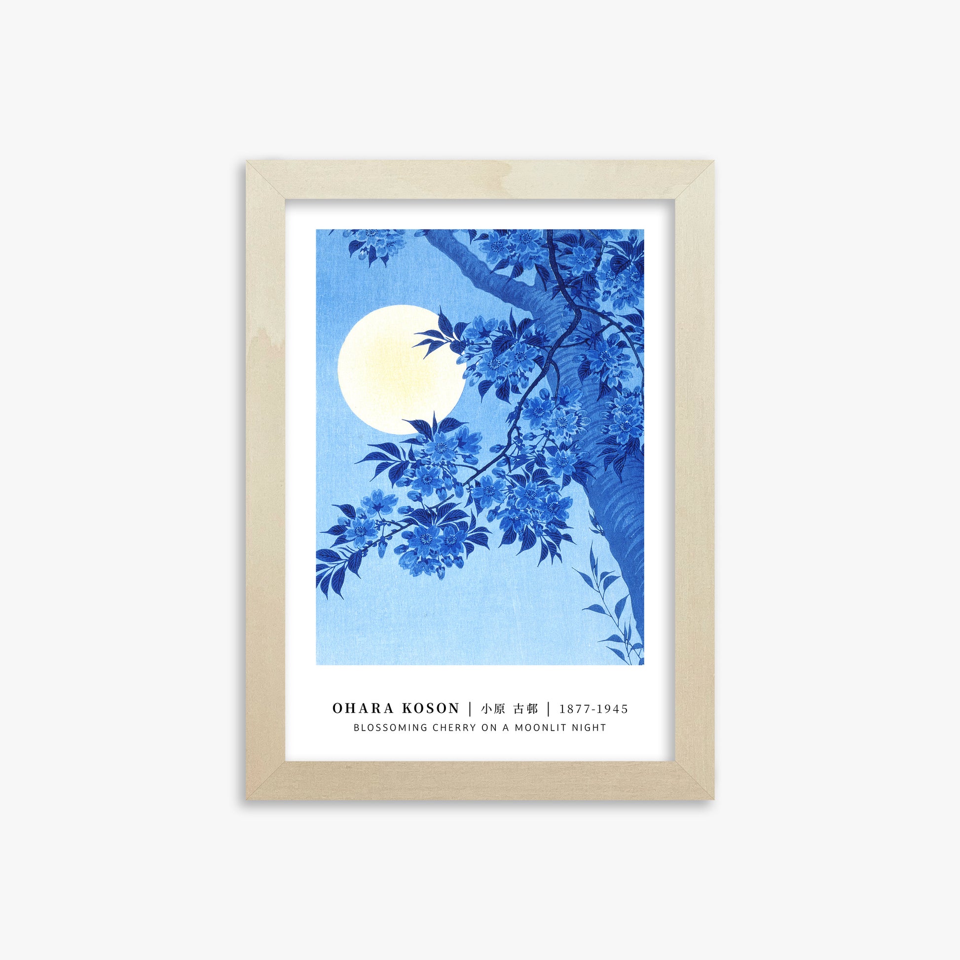 Ohara Koson: Blossoming Cherry on a Moonlit Night - Gallery-style, 21x30cm Framed Art Reproduction With Lime Wood Frame