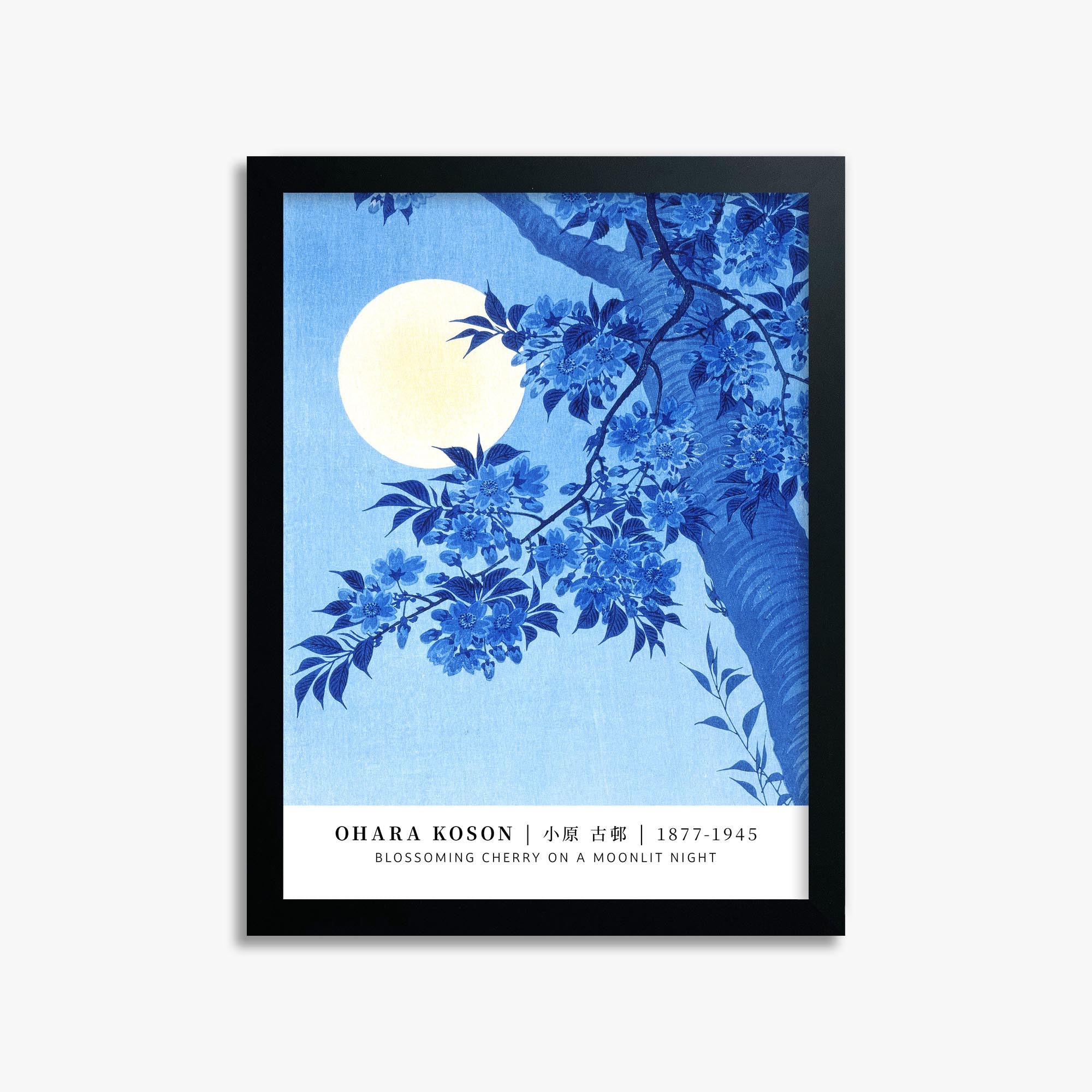 Ohara Koson: Blossoming Cherry on a Moonlit Night - Gallery-style 30x40 cm Art Reproduction With Black Frame