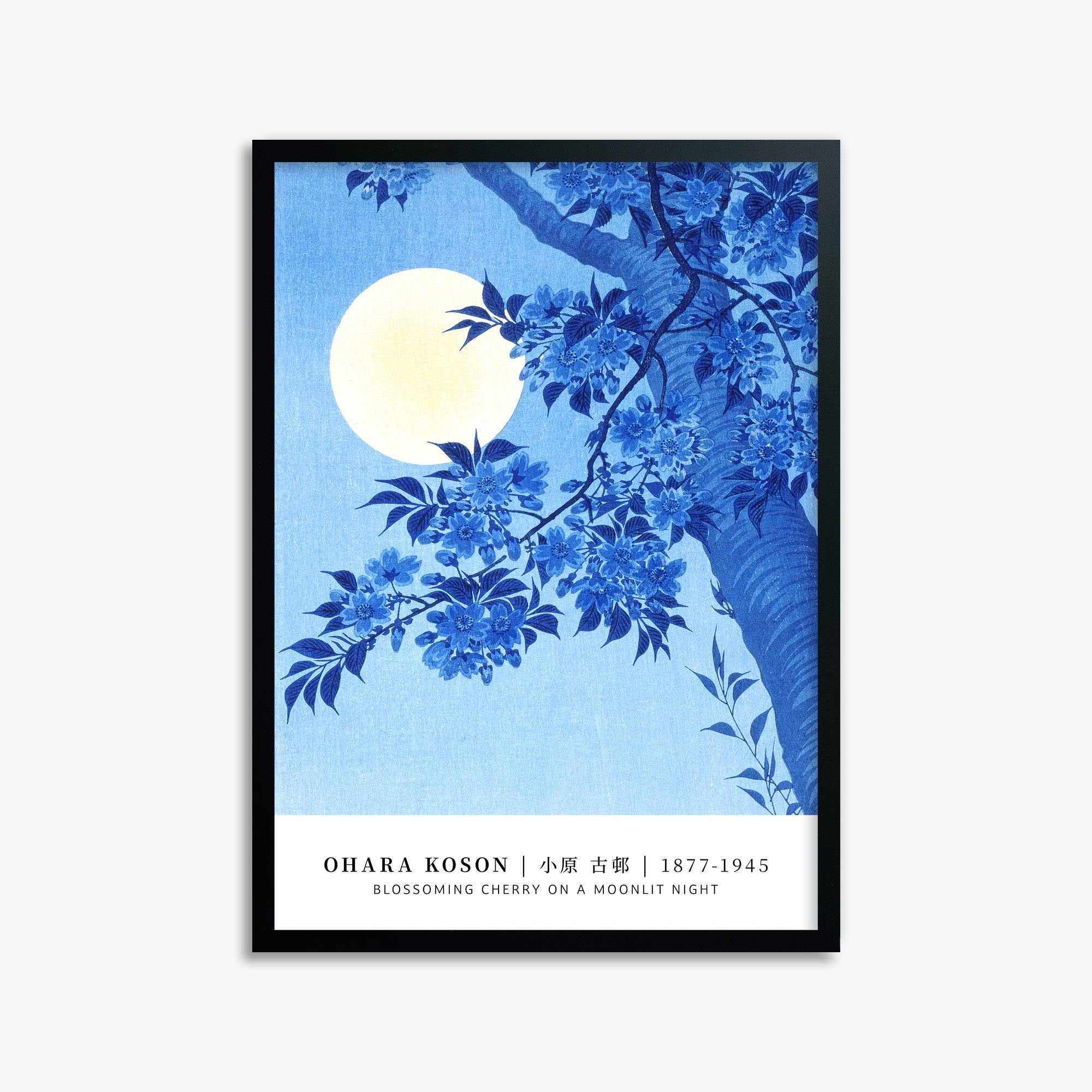 Ohara Koson: Blossoming Cherry on a Moonlit Night - Gallery-style 50x70 cm Art Reproduction With Black Frame