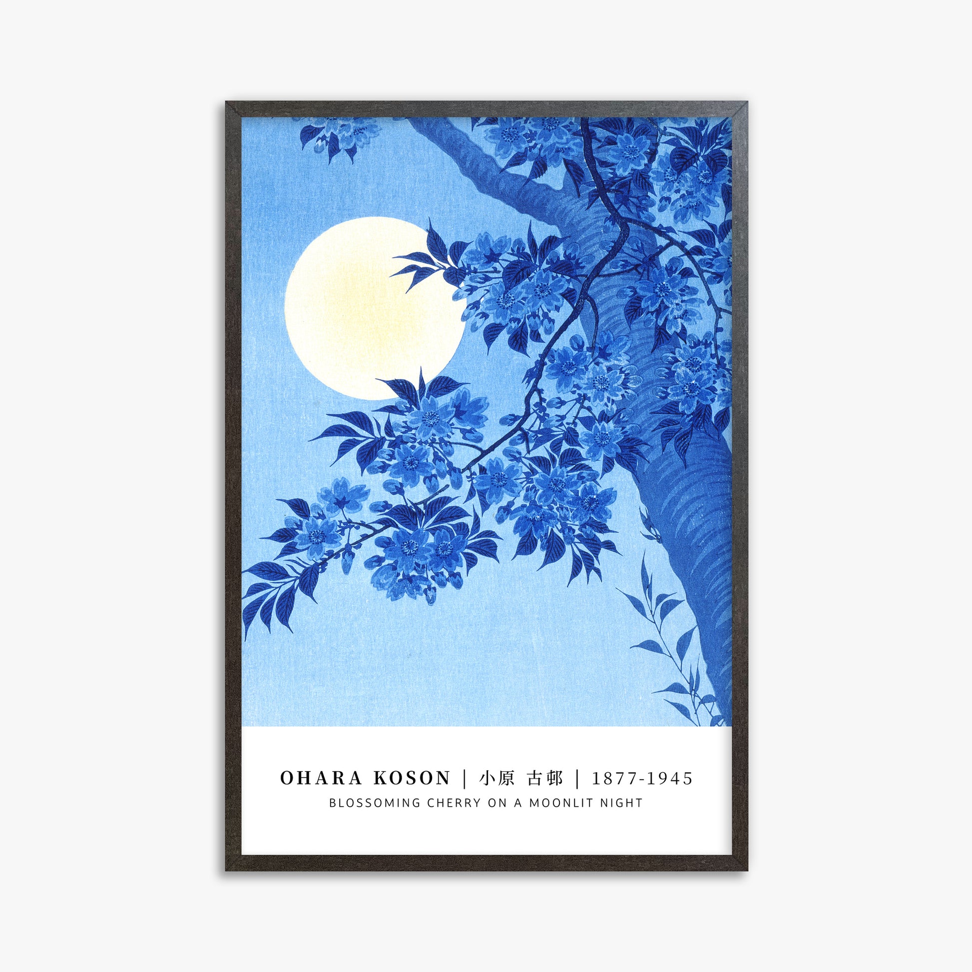 Ohara Koson: Blossoming Cherry on a Moonlit Night - Gallery-style, 61x91cm Framed Art Reproduction With Espresso Frame