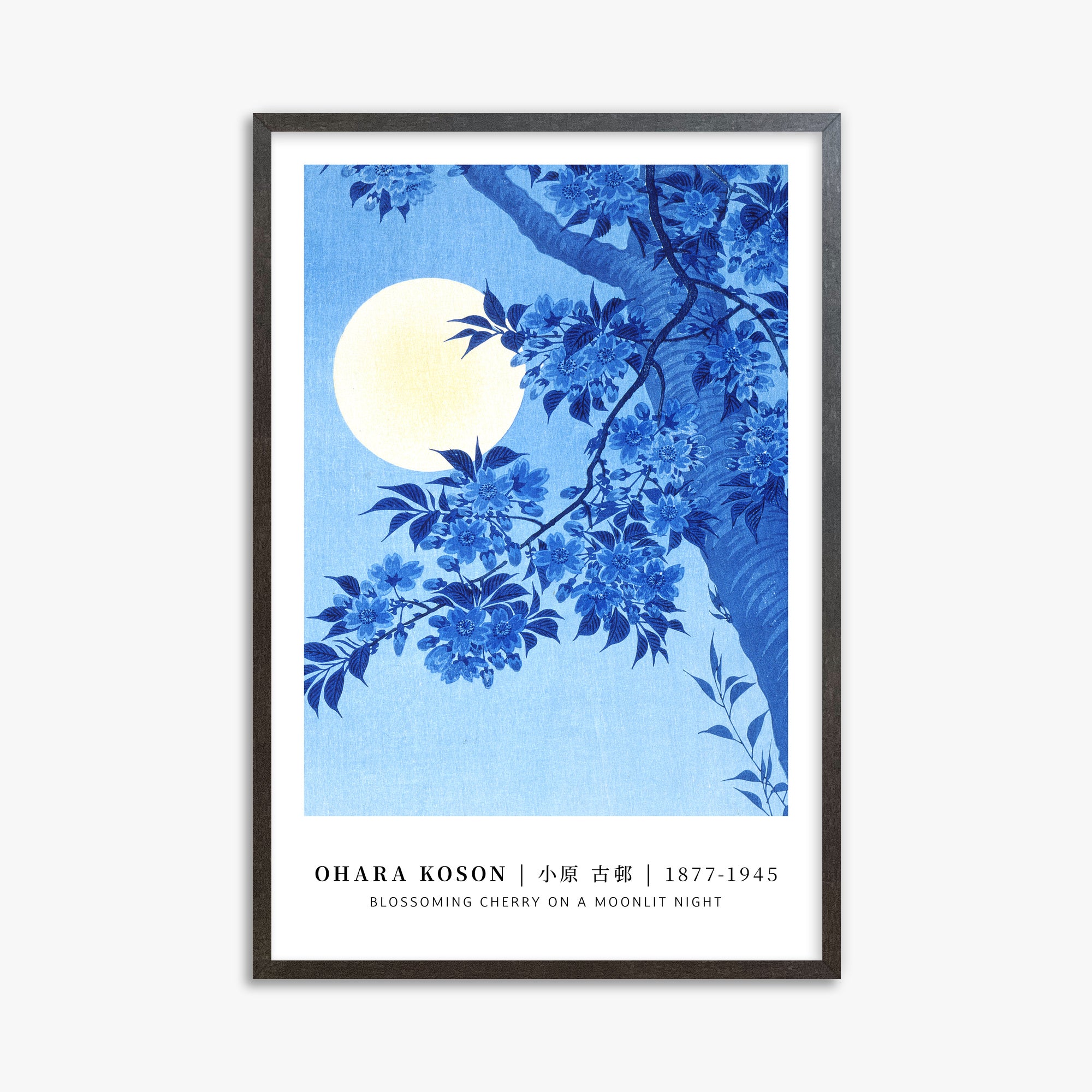 Ohara Koson: Blossoming Cherry on a Moonlit Night - Gallery-style, 61x91cm Framed Art Reproduction With Espresso Frame