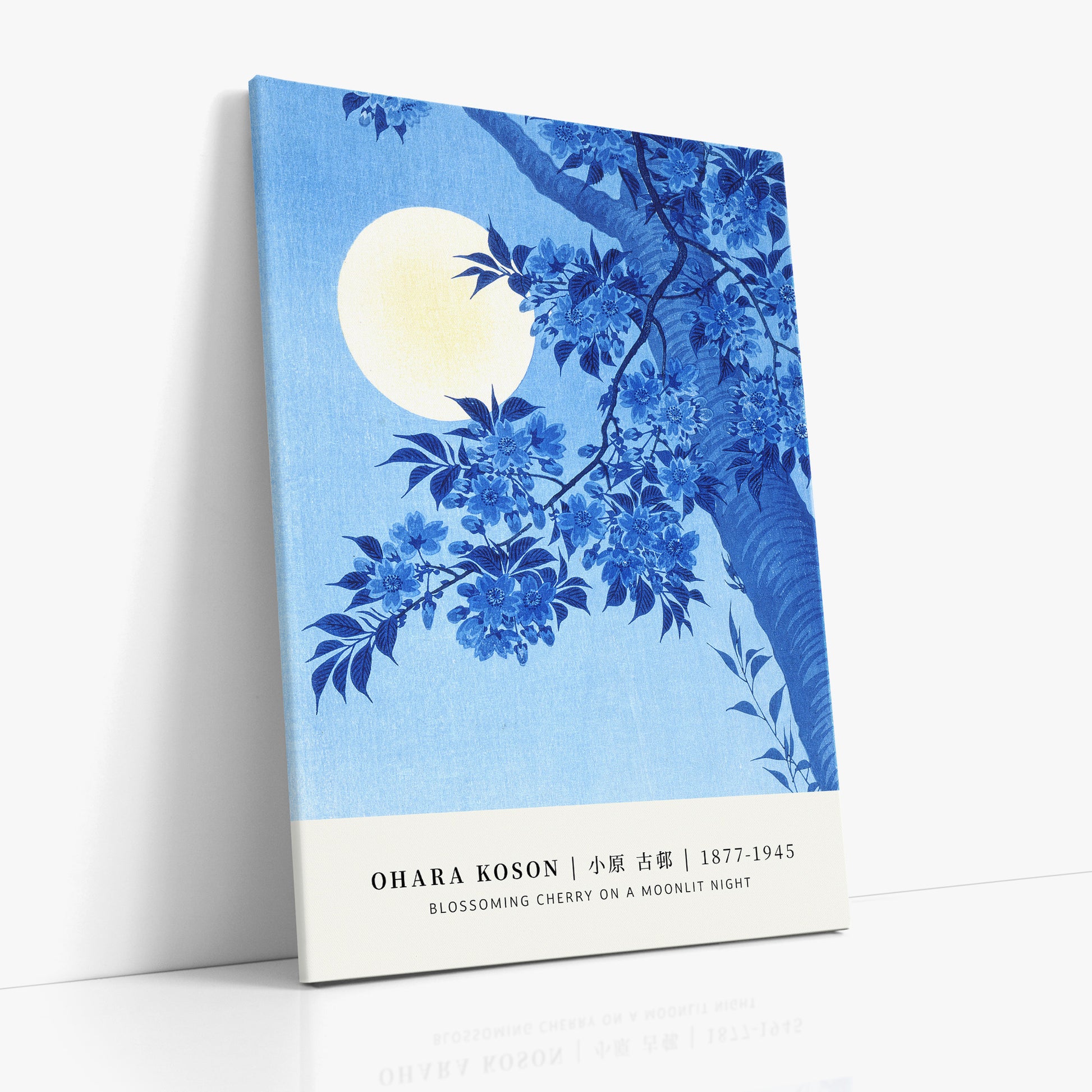 Ohara Koson: Blossoming Cherry on a Moonlit Night - Gallery-style, 70x100cm Satin Canvas Art Reproduction Left Angle