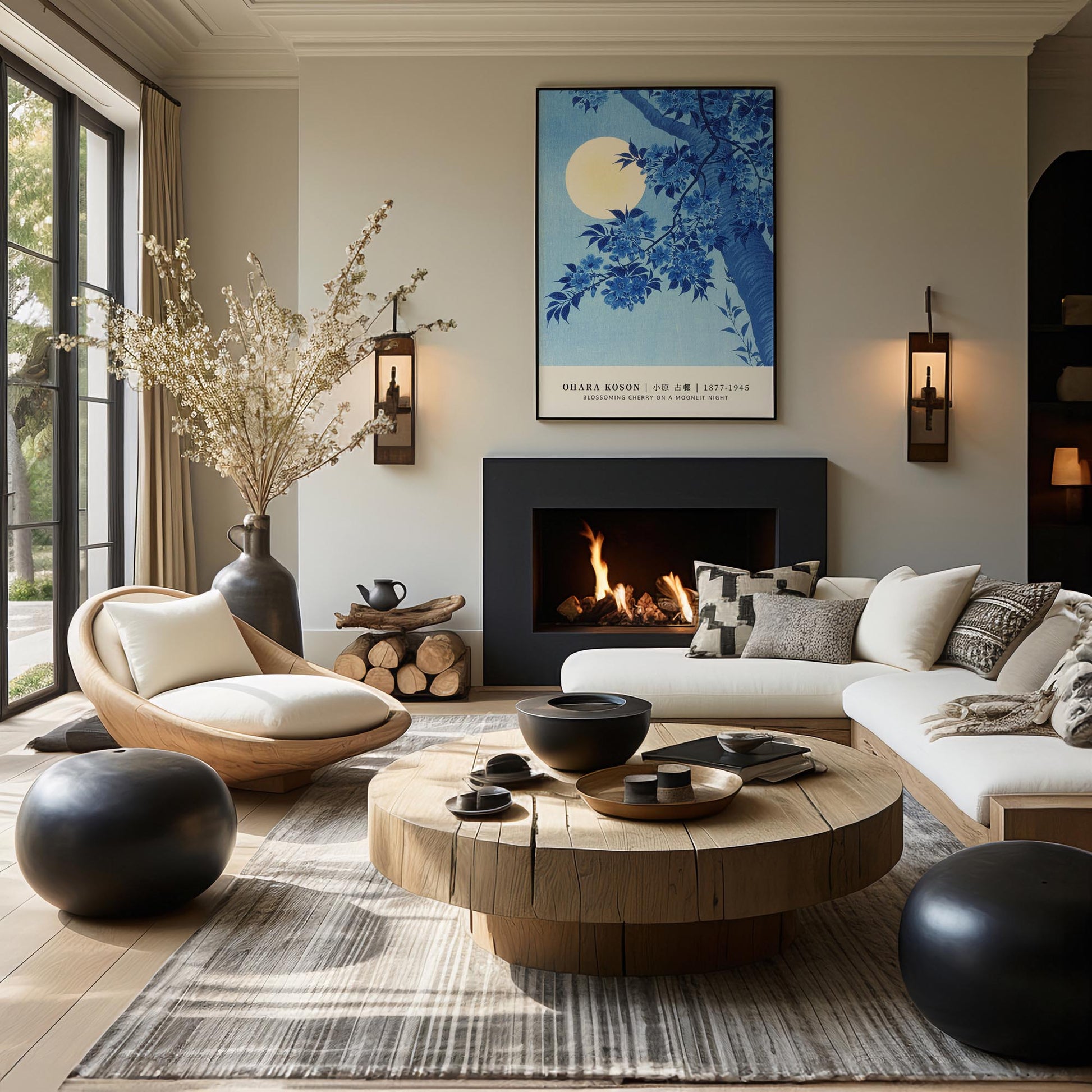 Design concept No. 39 for Ohara Koson: Blossoming Cherry on a Moonlit Night - Gallery-style Japanese Wall Art