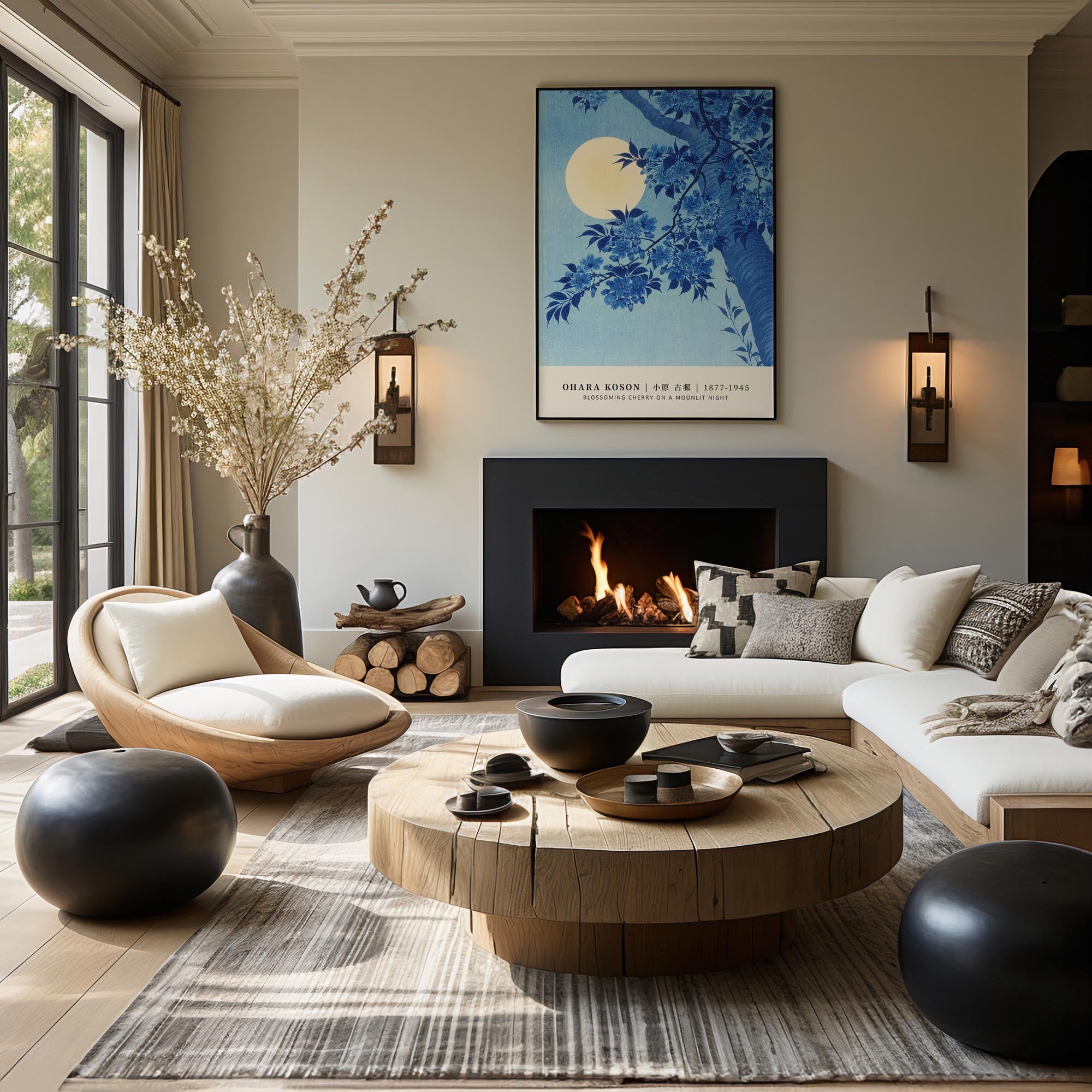 Design concept No. 39 for Ohara Koson: Blossoming Cherry on a Moonlit Night - Gallery-style Japanese Wall Art