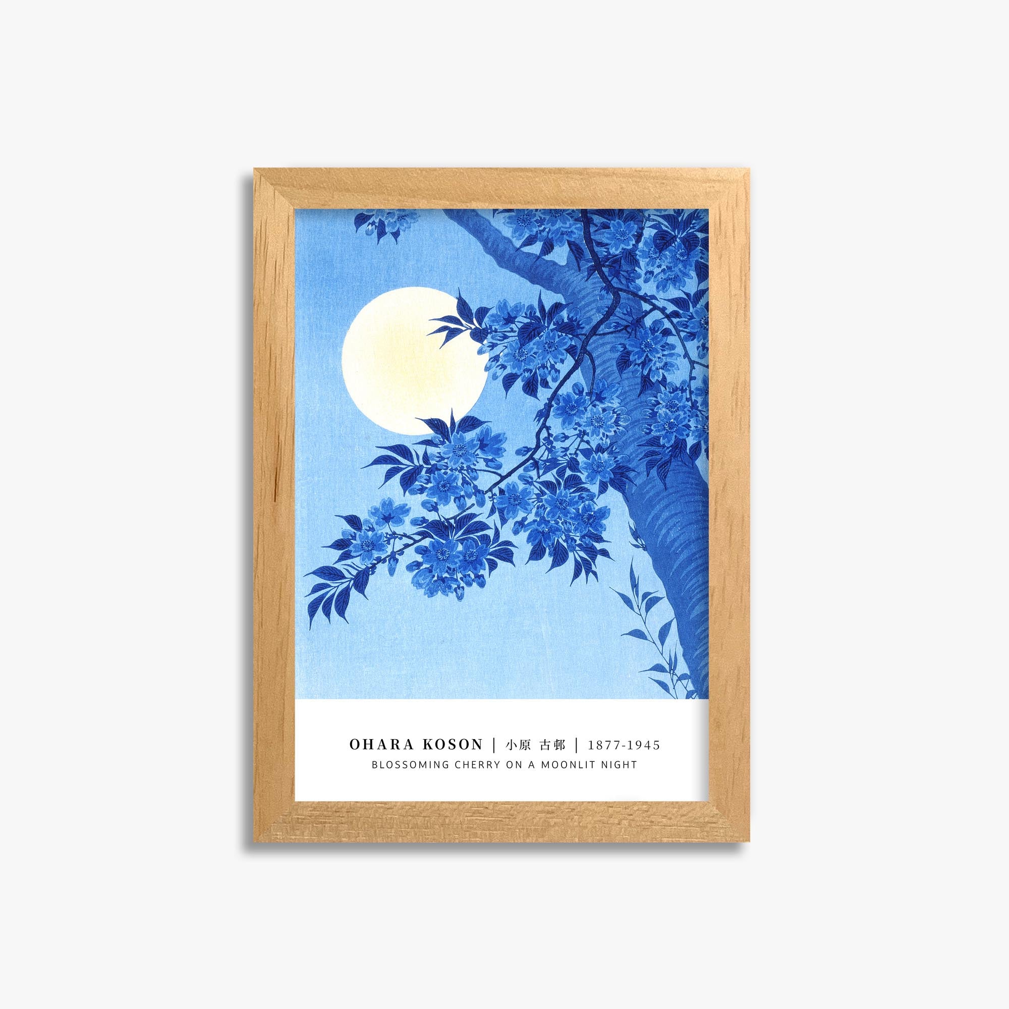 Ohara Koson: Blossoming Cherry on a Moonlit Night - Gallery-style 21x30 cm Art Reproduction With Oak Frame
