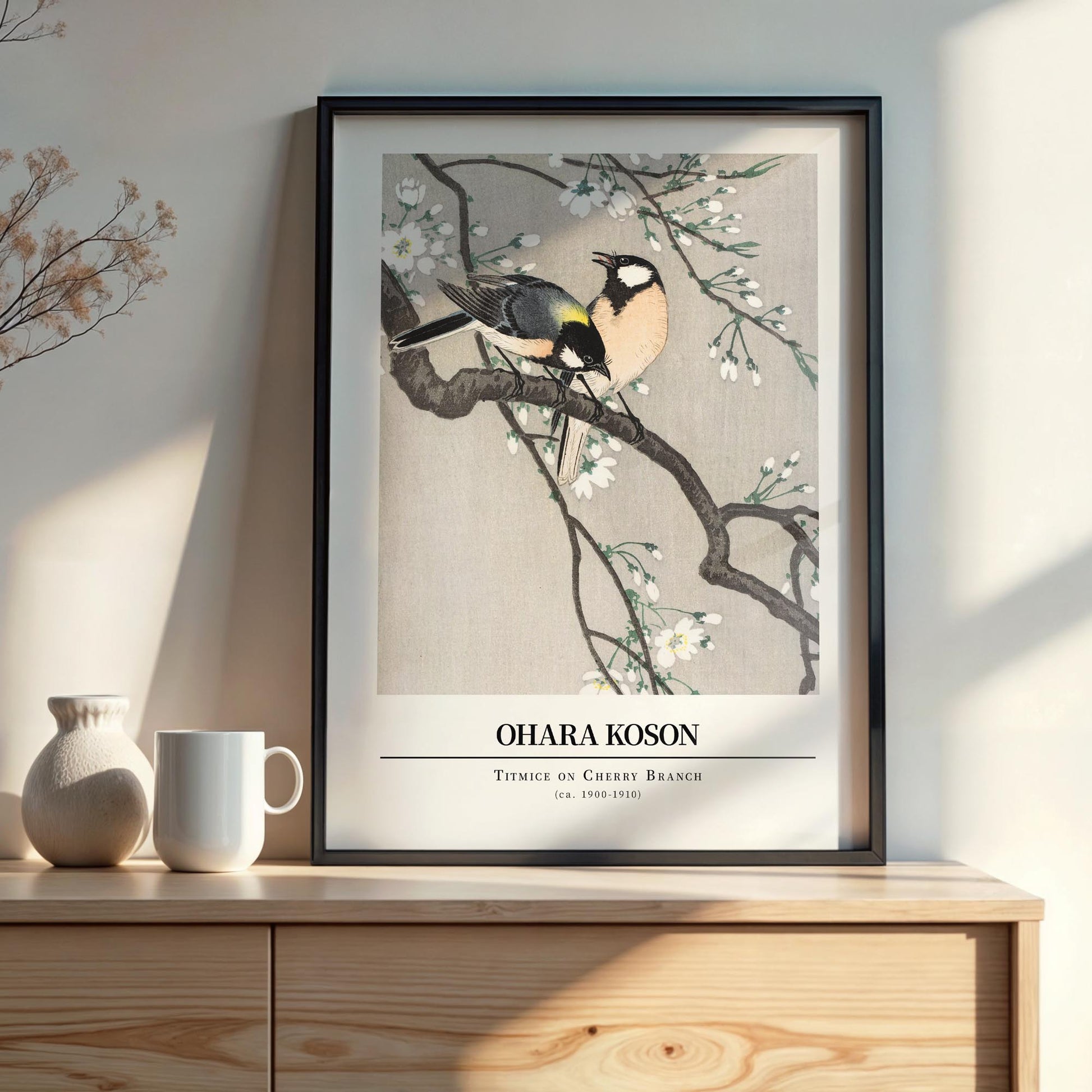 Design concept No. 22 for Ohara Koson: Titmice on Cherry Branch - Gallery-style Japanese Wall Art