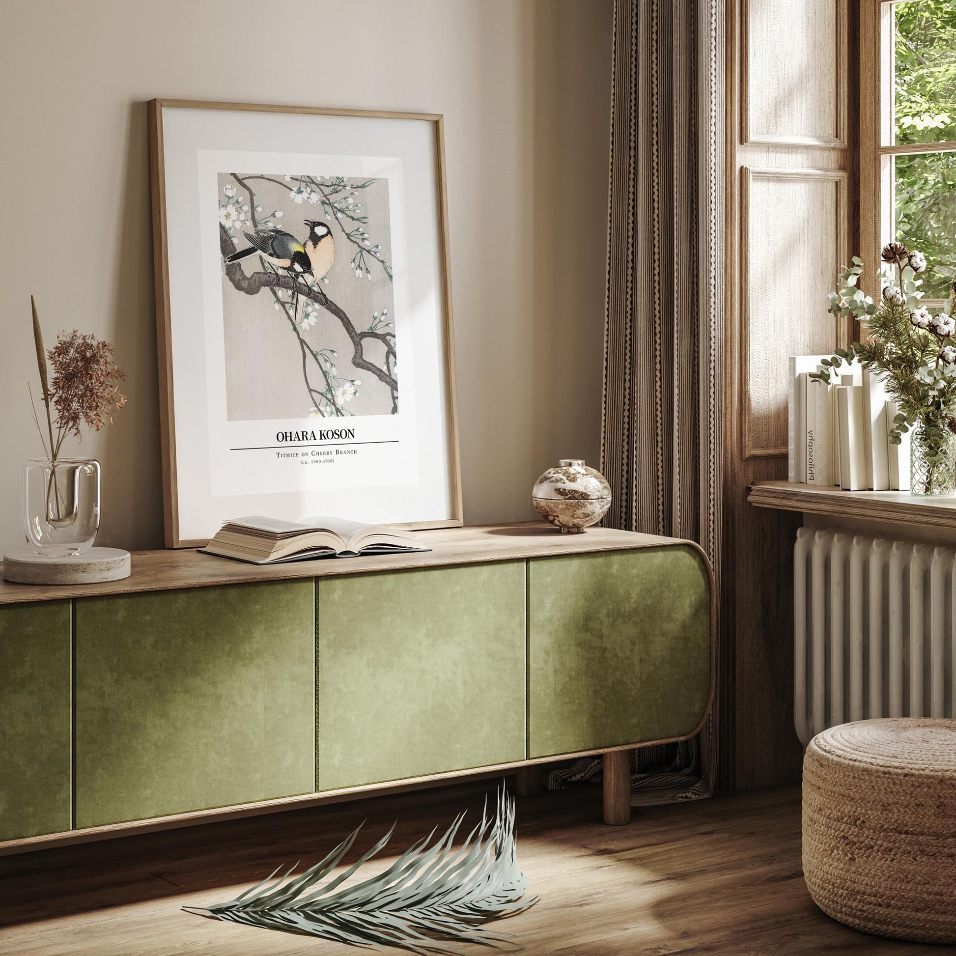 Design concept No. 23 for Ohara Koson: Titmice on Cherry Branch - Gallery-style Japanese Wall Art