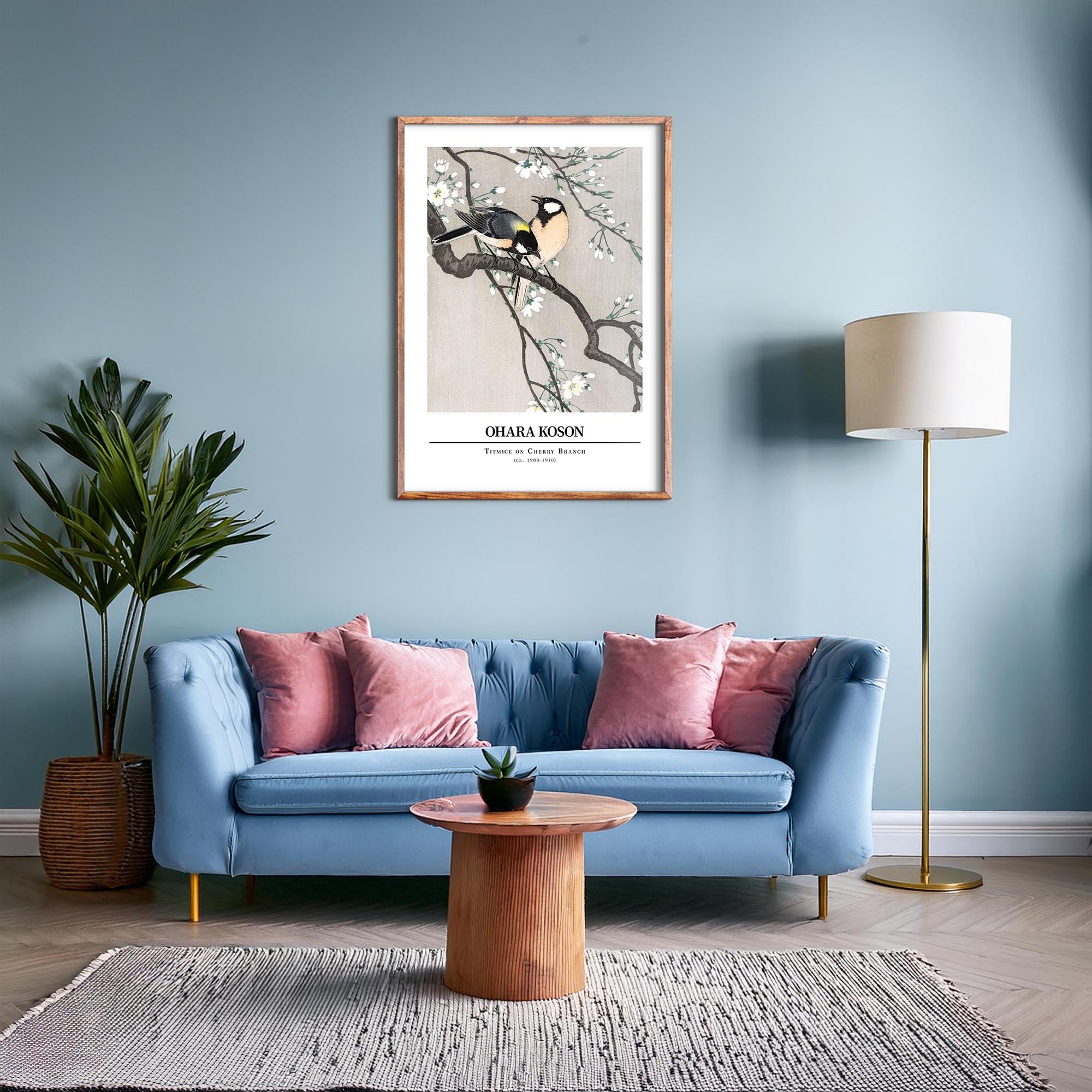 Design concept No. 28 for Ohara Koson: Titmice on Cherry Branch - Gallery-style Japanese Wall Art