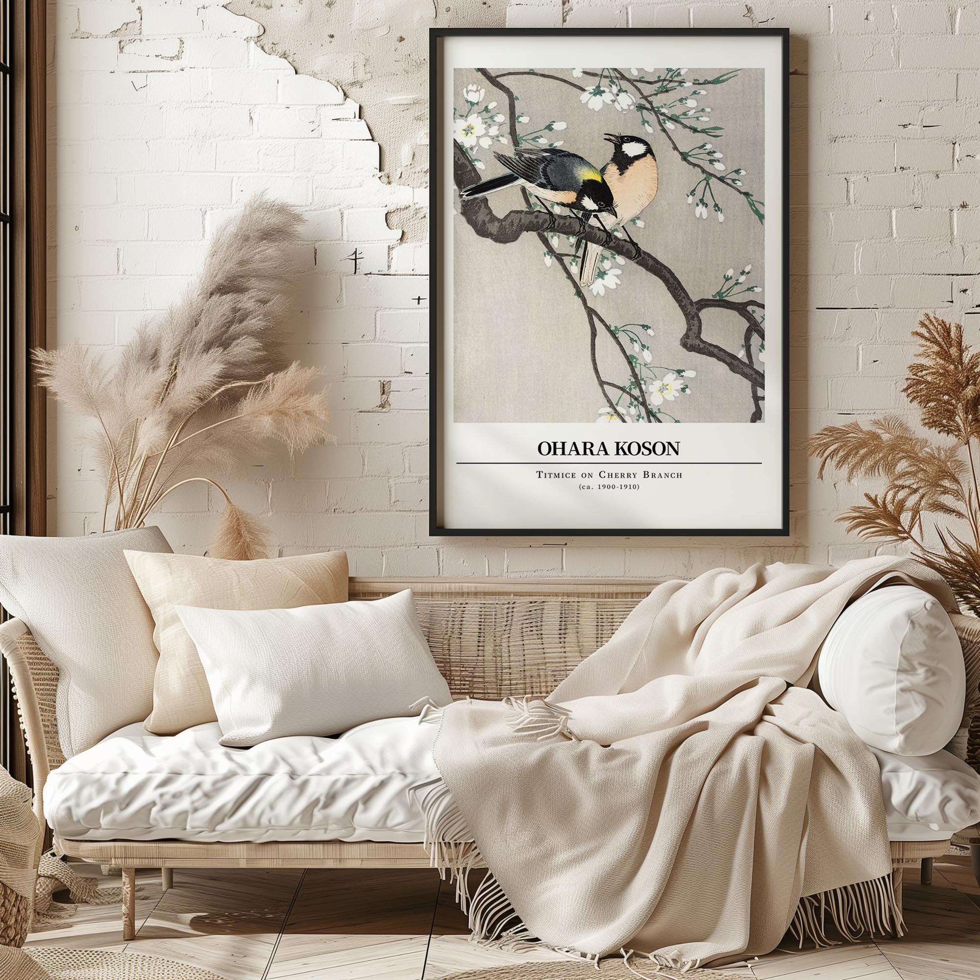 Design concept No. 29 for Ohara Koson: Titmice on Cherry Branch - Gallery-style Japanese Wall Art