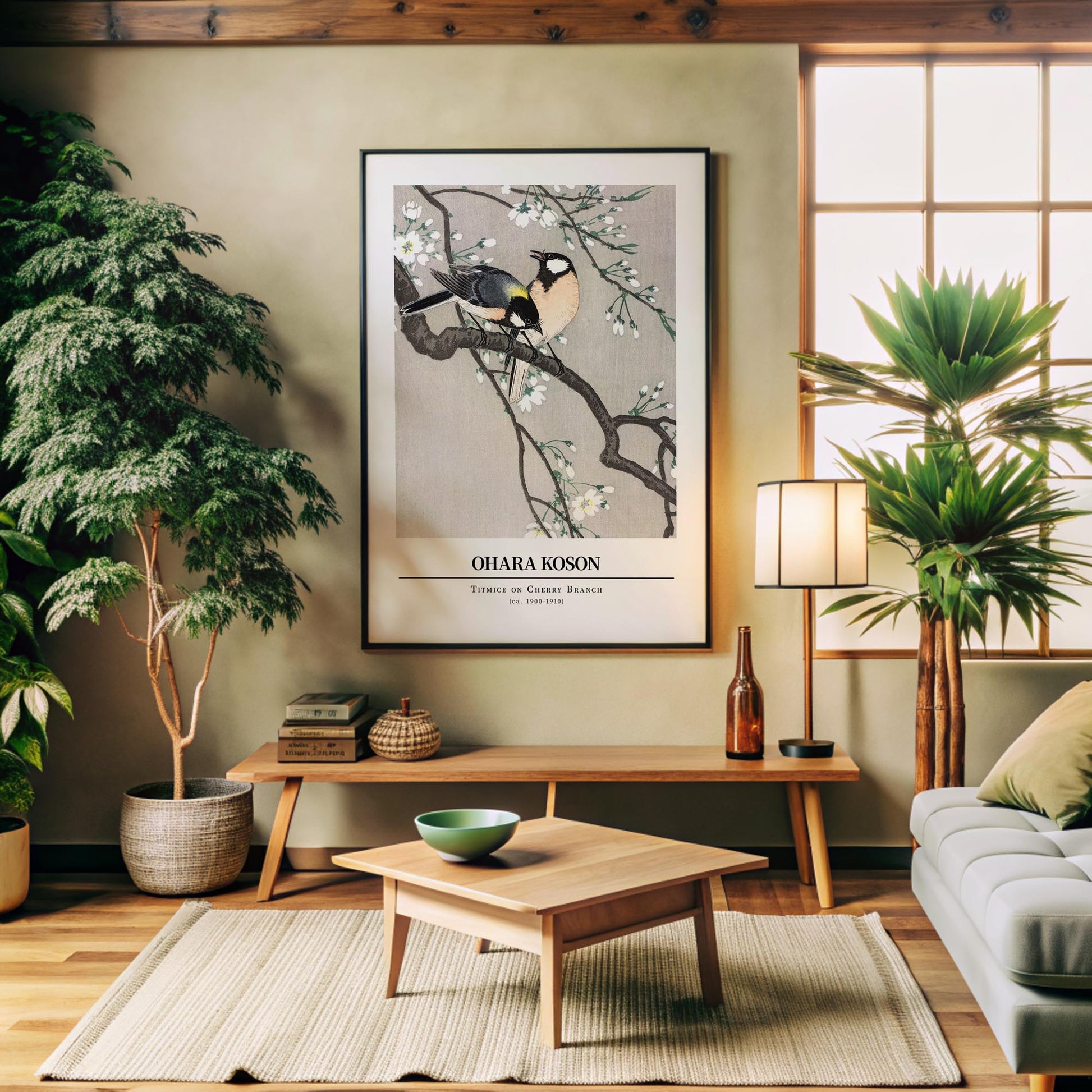 Design concept No. 32 for Ohara Koson: Titmice on Cherry Branch - Gallery-style Japanese Wall Art