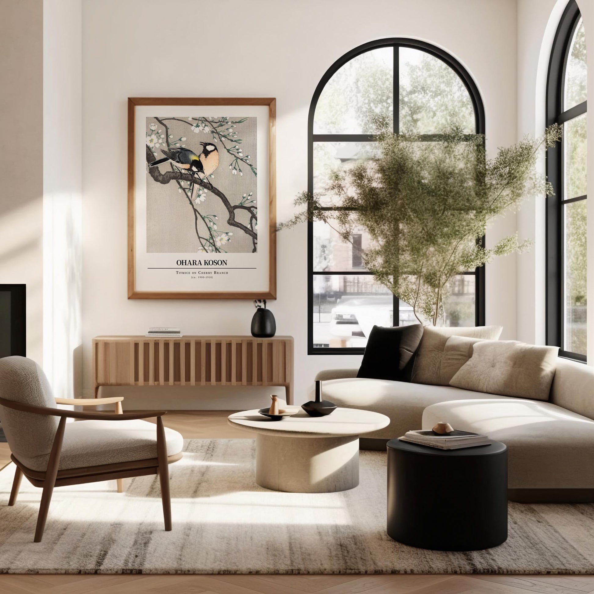 Design concept No. 40 for Ohara Koson: Titmice on Cherry Branch - Gallery-style Japanese Wall Art