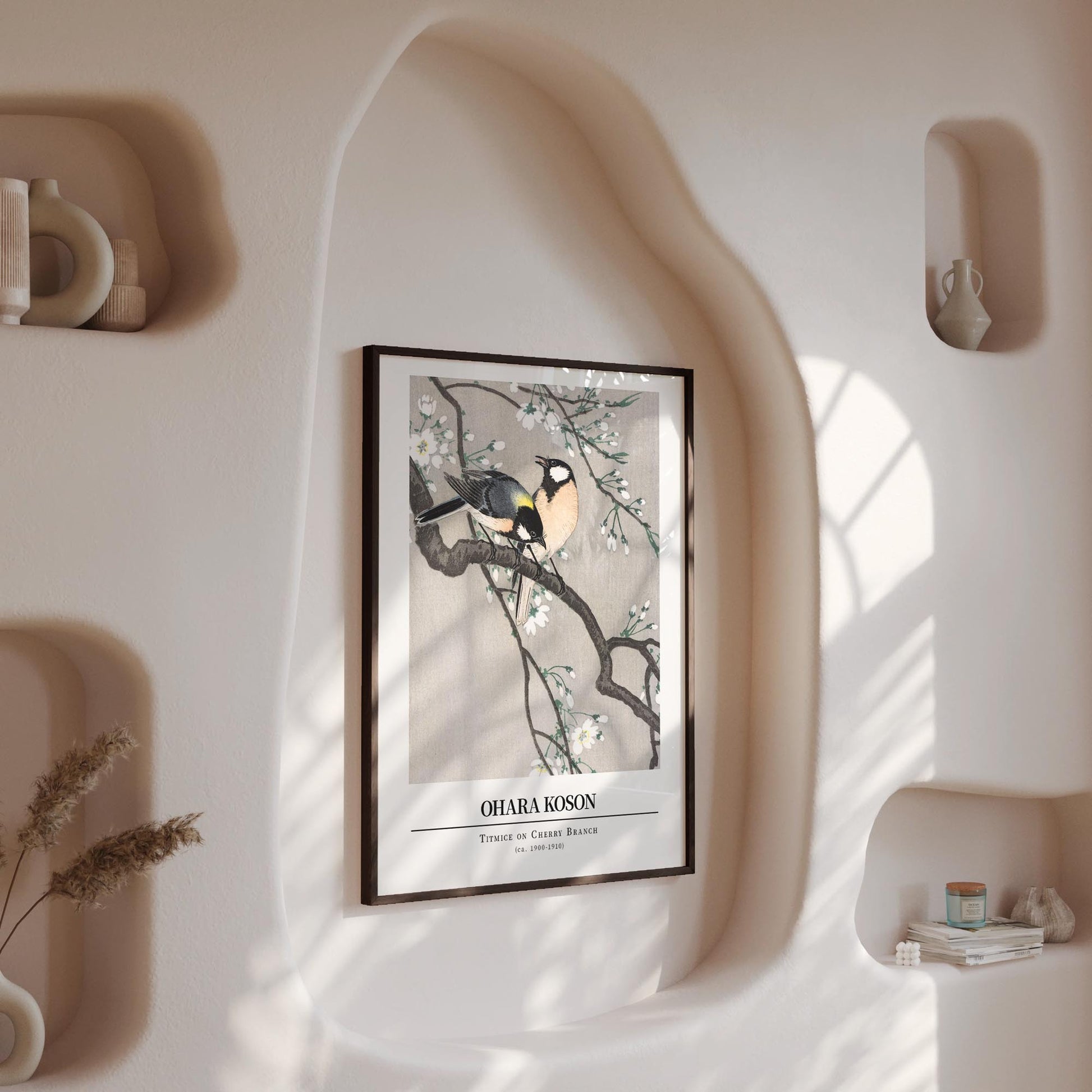 Design concept No. 13 for Ohara Koson: Titmice on Cherry Branch - Gallery-style Japanese Wall Art