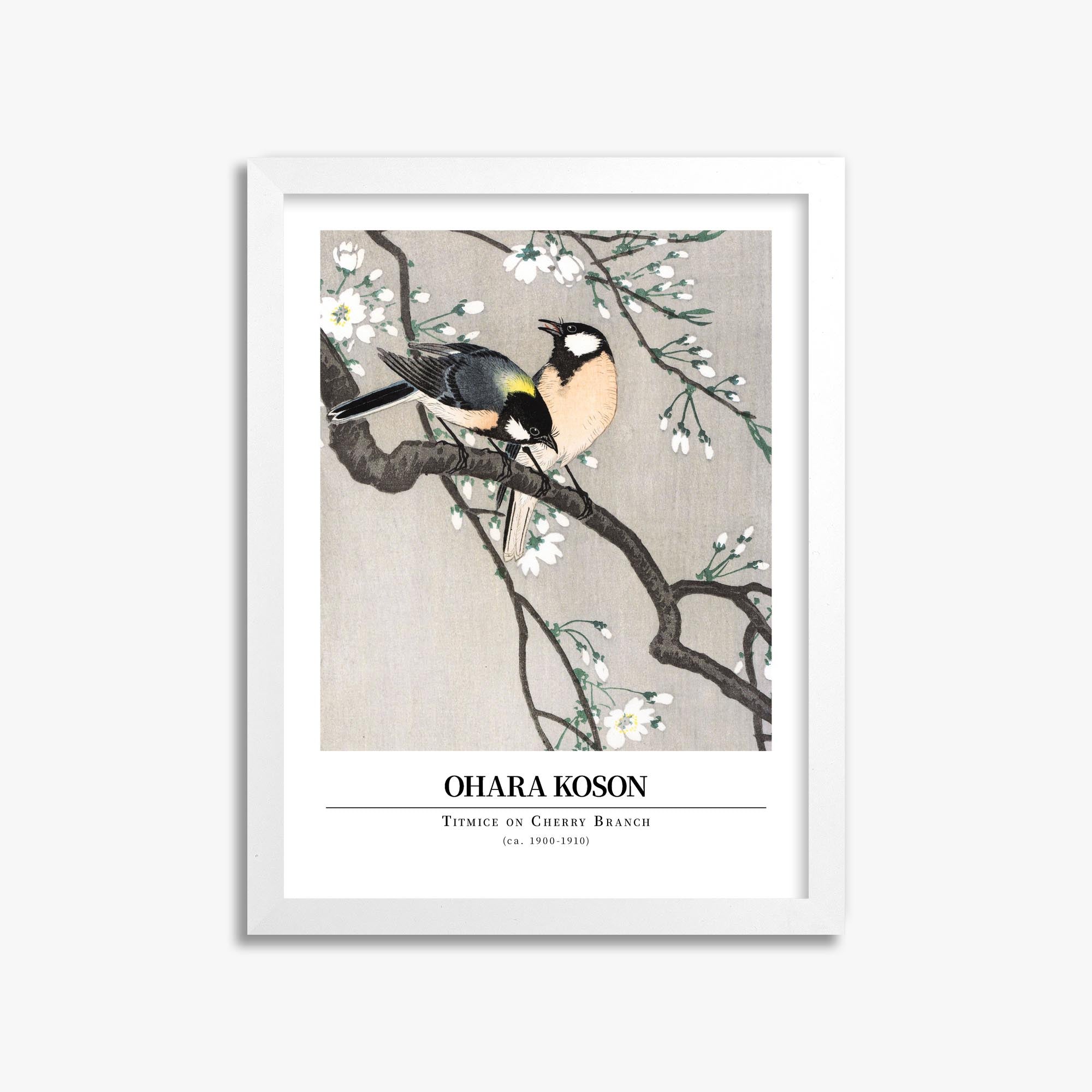 Ohara Koson: Titmice on Cherry Branch - Gallery-style 30x40 cm Art Reproduction With White Frame