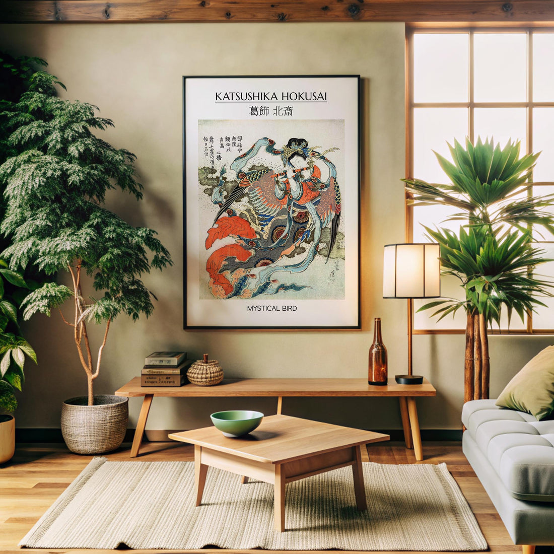 Katsushika Hokusai: Mystical Bird - Gallery-style 50x70 cm Art Reproduction With Black Frame