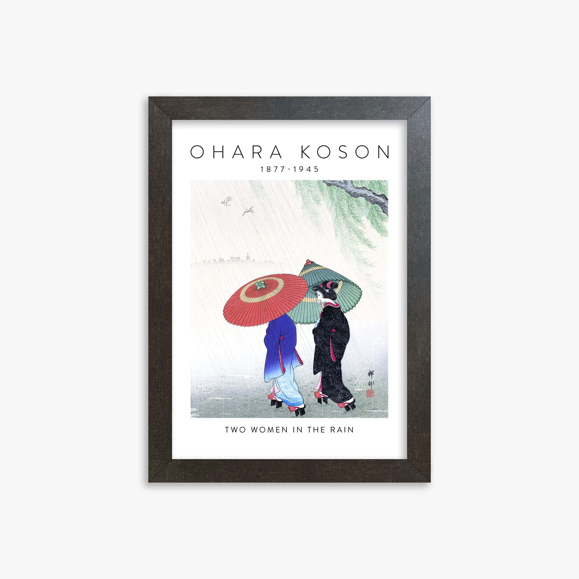 Ohara Koson: Two Women in the Rain - Gallery-style 2, 21x30cm Framed Art Reproduction With Espresso Frame