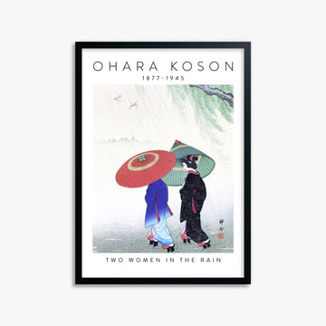 Ohara Koson: Two Women in the Rain - Gallery-style 2 50x70 cm Art Reproduction With Black Frame