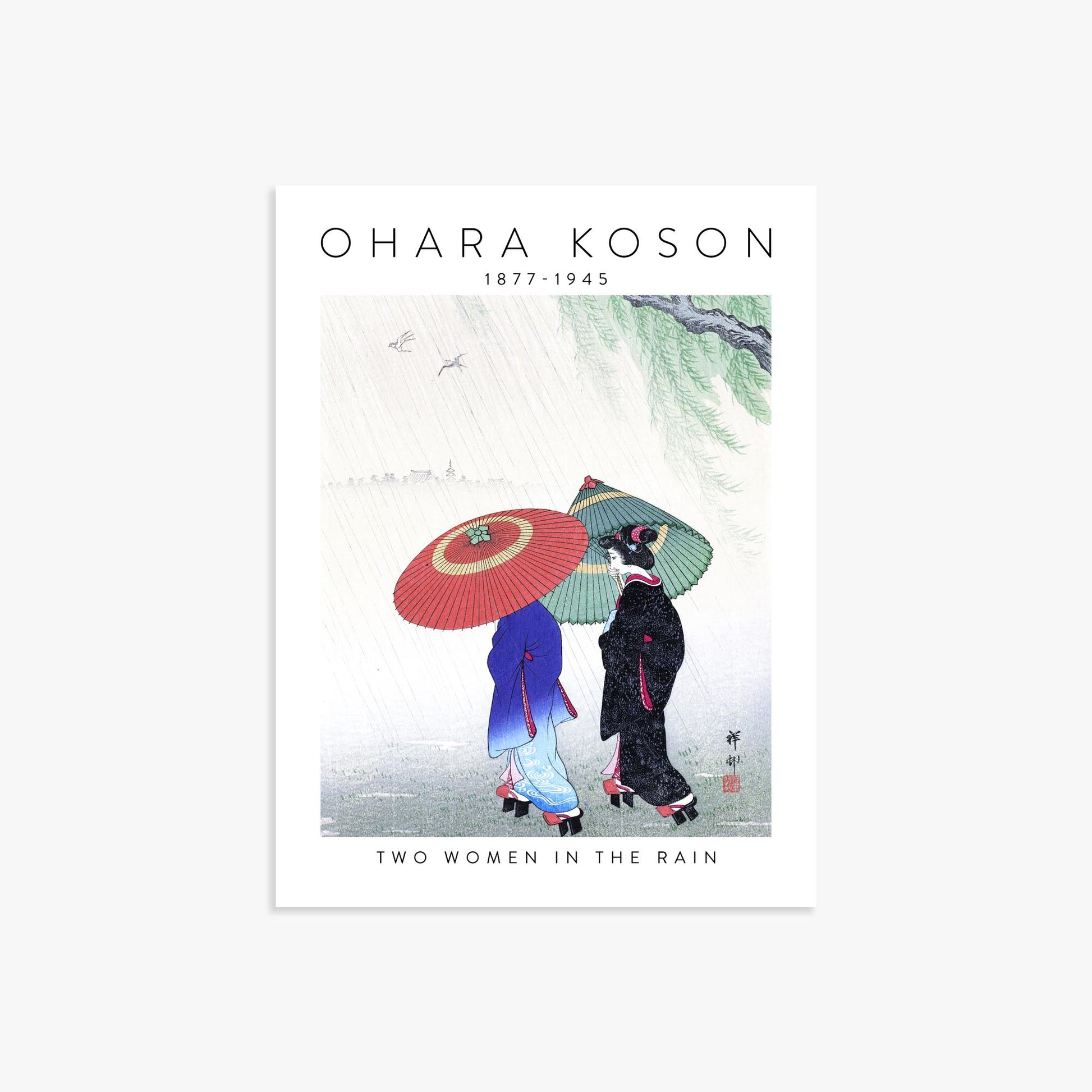Ohara Koson: Two Women in the Rain - Gallery-style 2 30x40 cm Art Reproduction Unframed