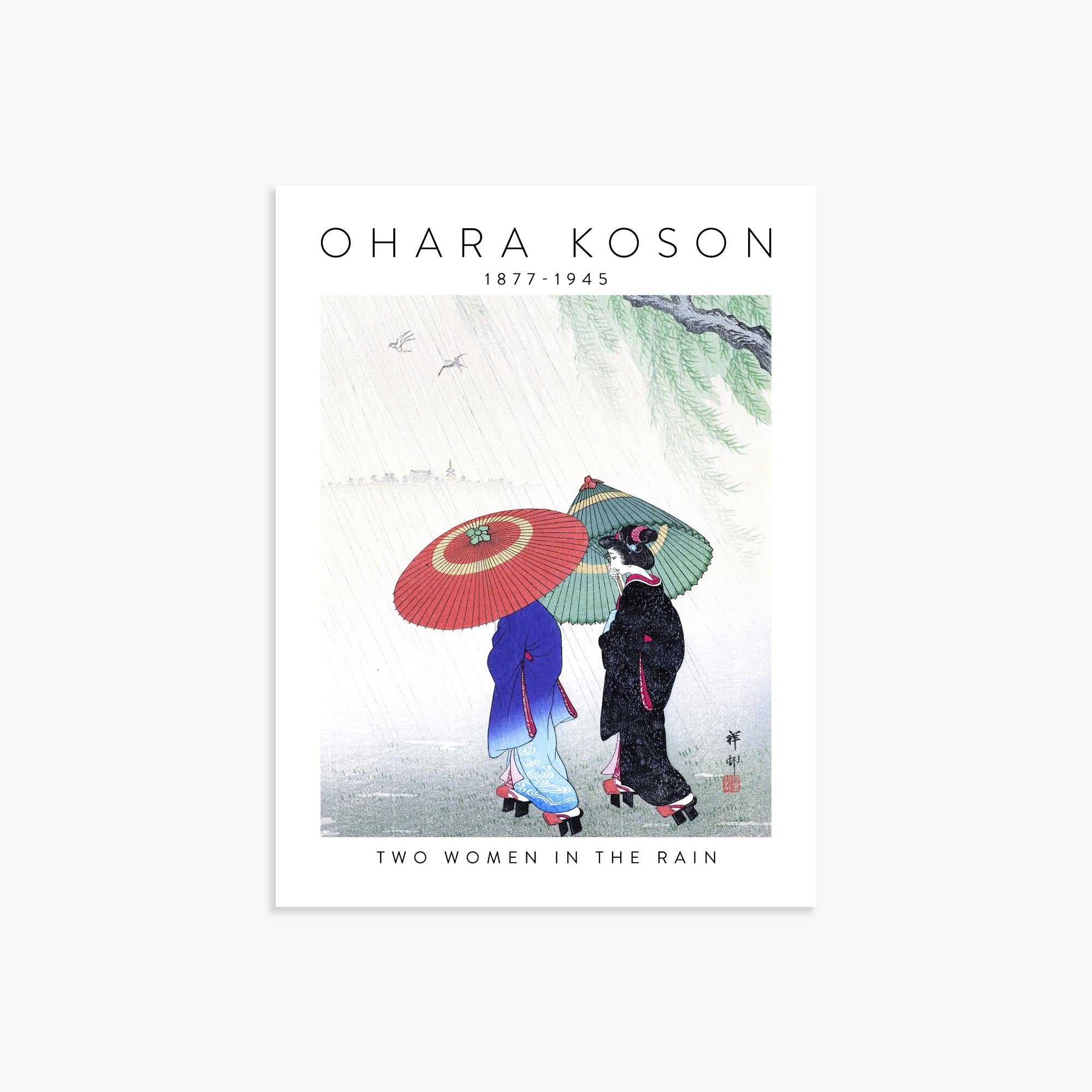 Ohara Koson: Two Women in the Rain - Gallery-style 2 30x40 cm Art Reproduction Unframed