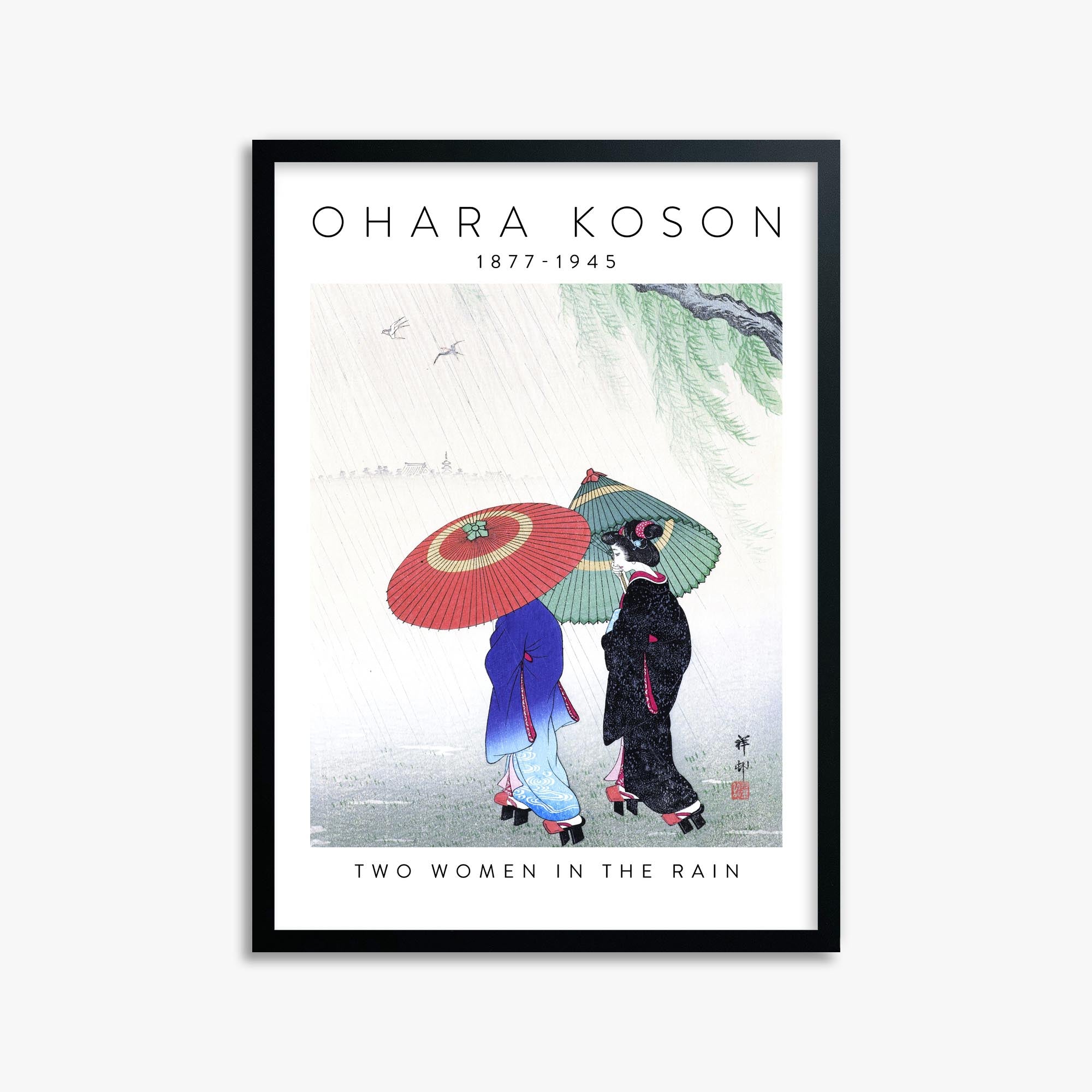 Ohara Koson: Two Women in the Rain - Gallery-style 2 50x70 cm Art Reproduction With Black Frame
