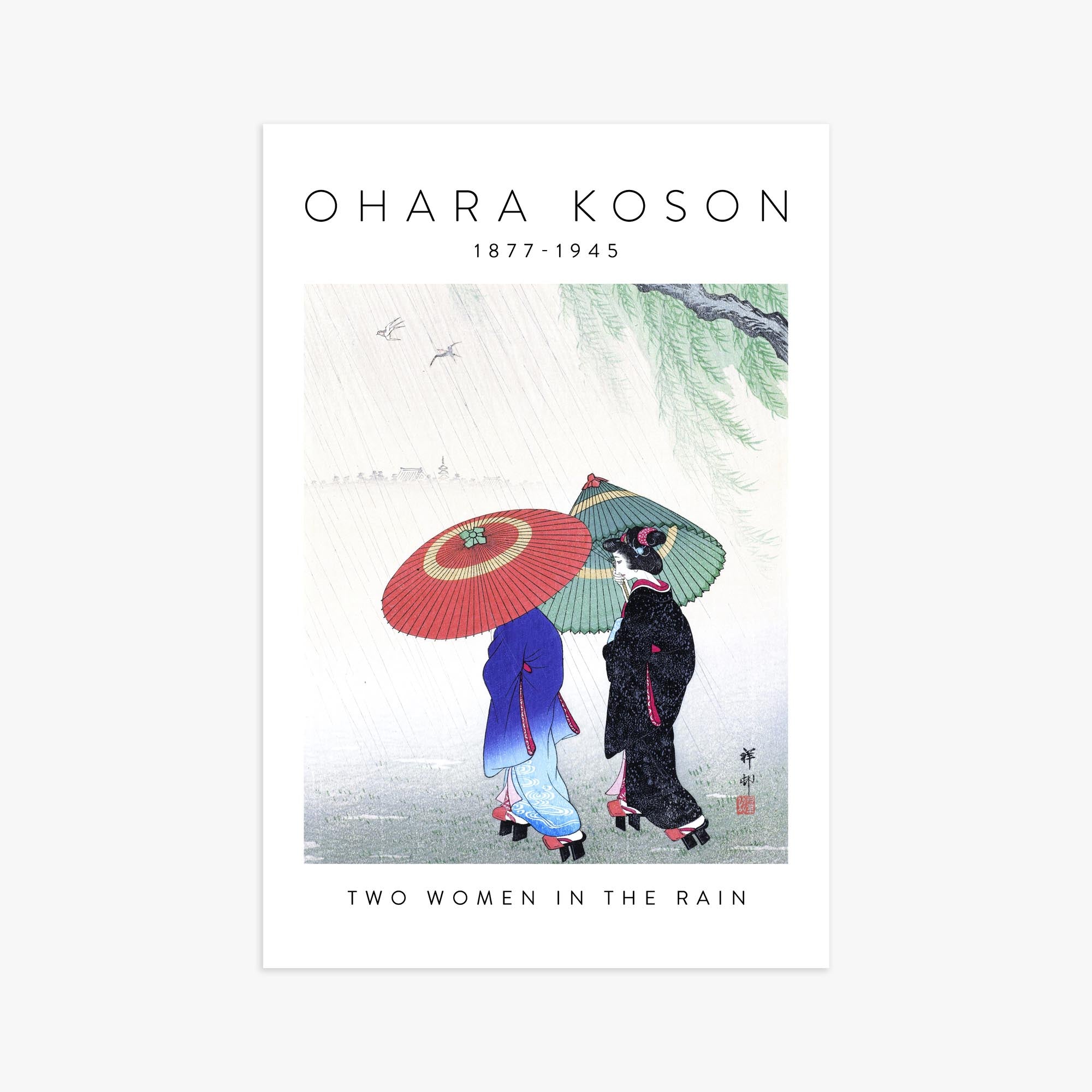 Ohara Koson: Two Women in the Rain - Gallery-style 2 61x91 cm Art Reproduction Unframed