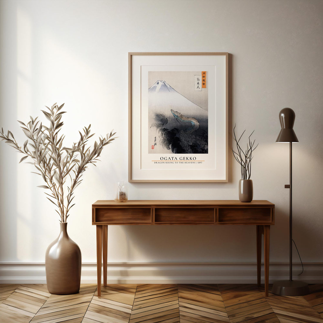 Ogata Gekko: Dragon rising to the heavens - Gallery-style 50x70 cm Art Reproduction With Black Frame