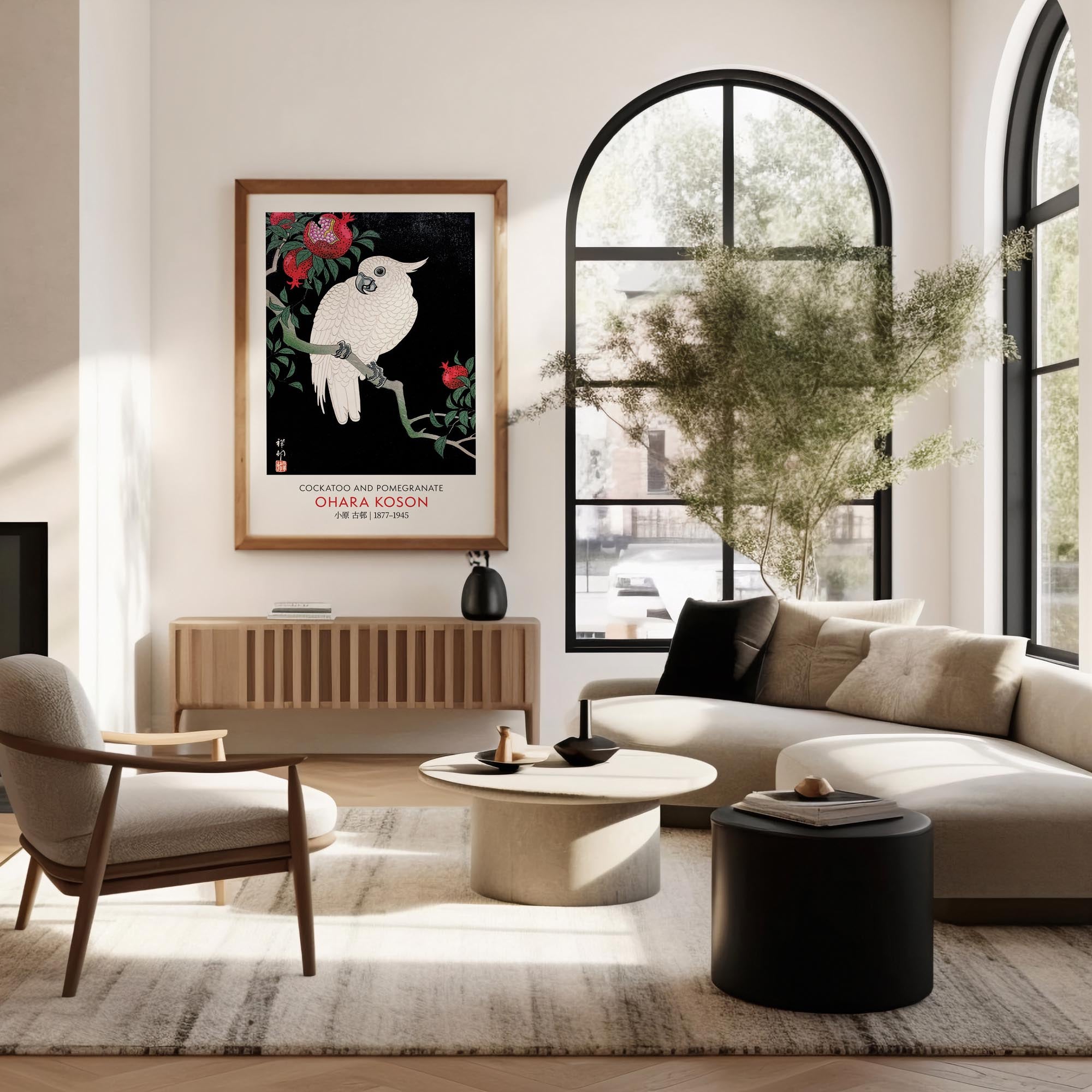 Design concept No. 40 for Ohara Koson: Cockatoo and Pomegranate - Gallery-style Japanese Wall Art