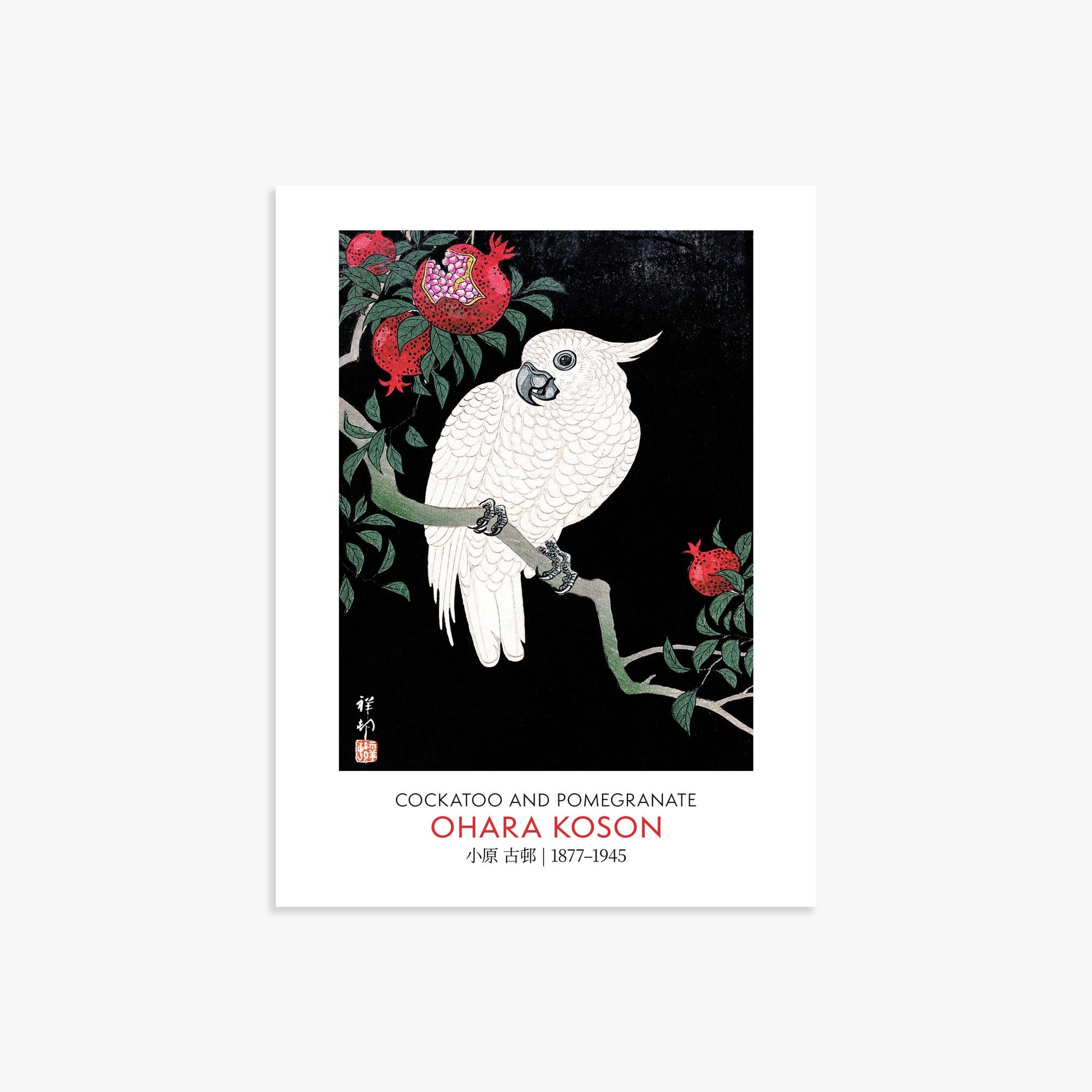 Ohara Koson: Cockatoo and Pomegranate - Gallery-style 30x40 cm Art Reproduction Unframed