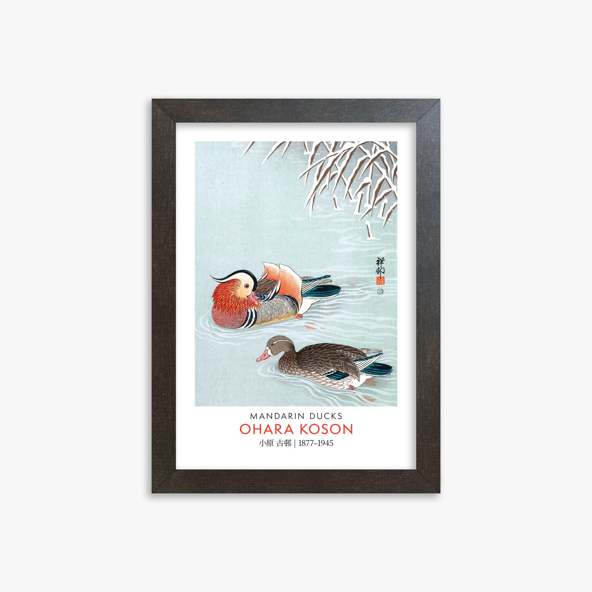 Ohara Koson: Mandarin Ducks - Gallery-style, 21x30cm Framed Art Reproduction With Espresso Frame