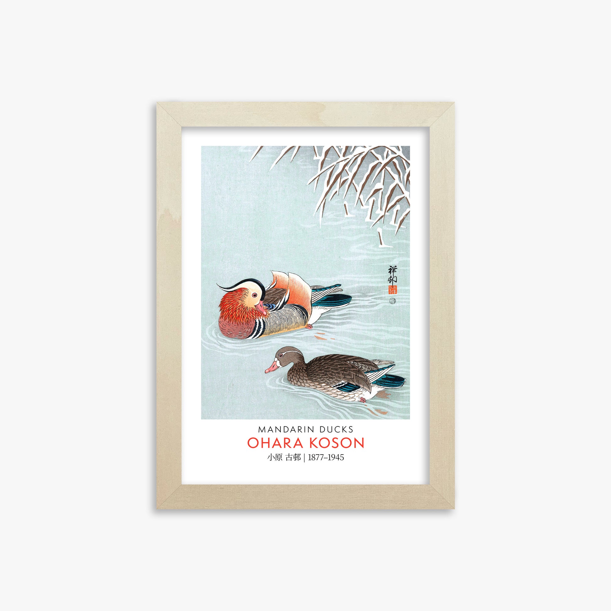 Ohara Koson: Mandarin Ducks - Gallery-style, 21x30cm Framed Art Reproduction With Lime Wood Frame