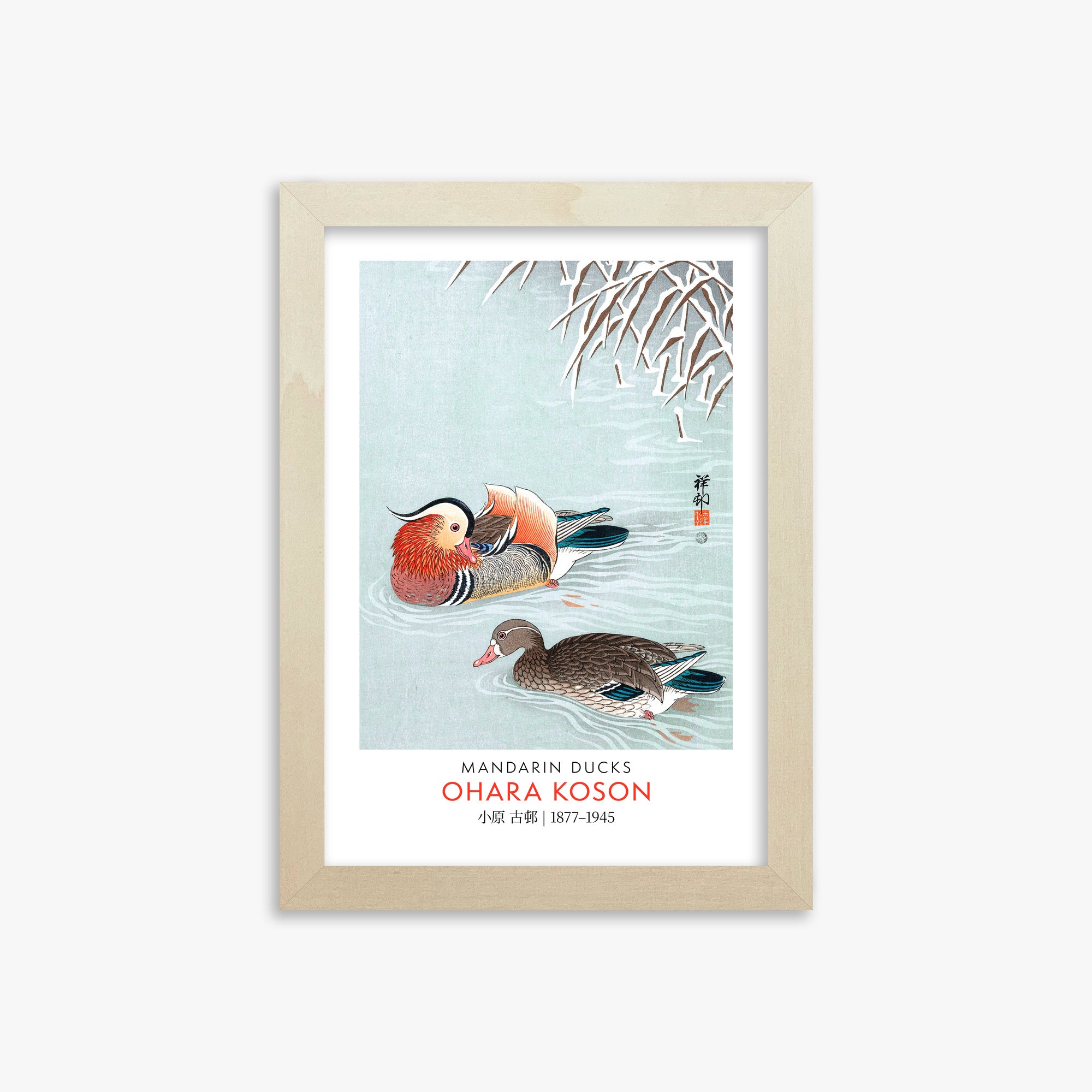 Ohara Koson: Mandarin Ducks - Gallery-style, 21x30cm Framed Art Reproduction With Lime Wood Frame