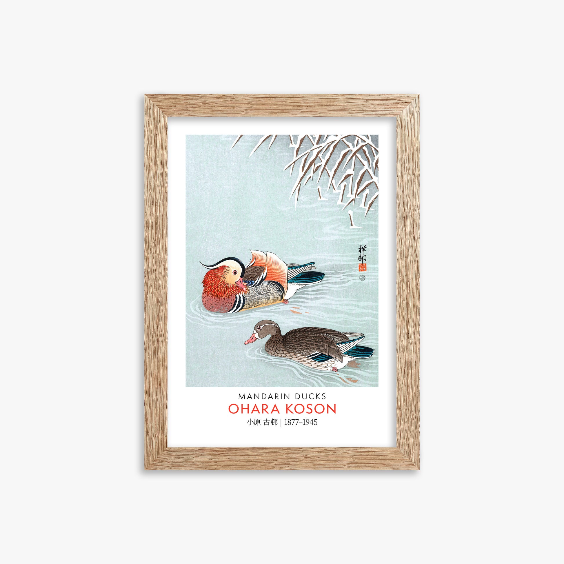 Ohara Koson: Mandarin Ducks - Gallery-style, 21x30cm Framed Art Reproduction With Raw Oak Frame