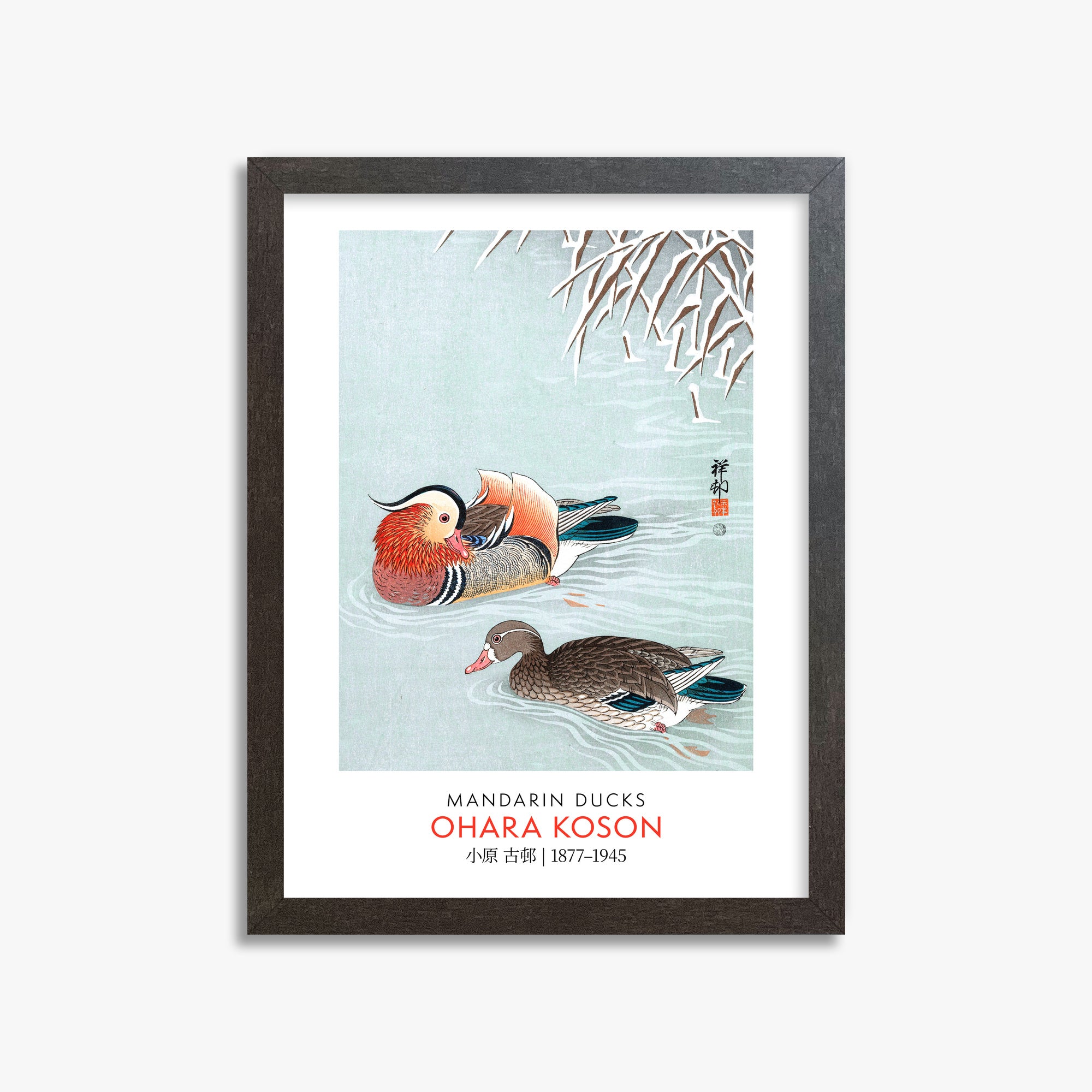 Ohara Koson: Mandarin Ducks - Gallery-style, 30x40cm Framed Art Reproduction With Espresso Frame