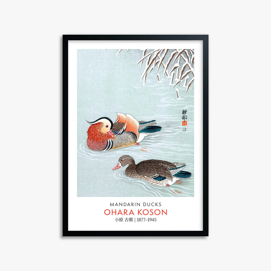 Ohara Koson: Mandarin Ducks - Gallery-style 50x70 cm Art Reproduction With Black Frame